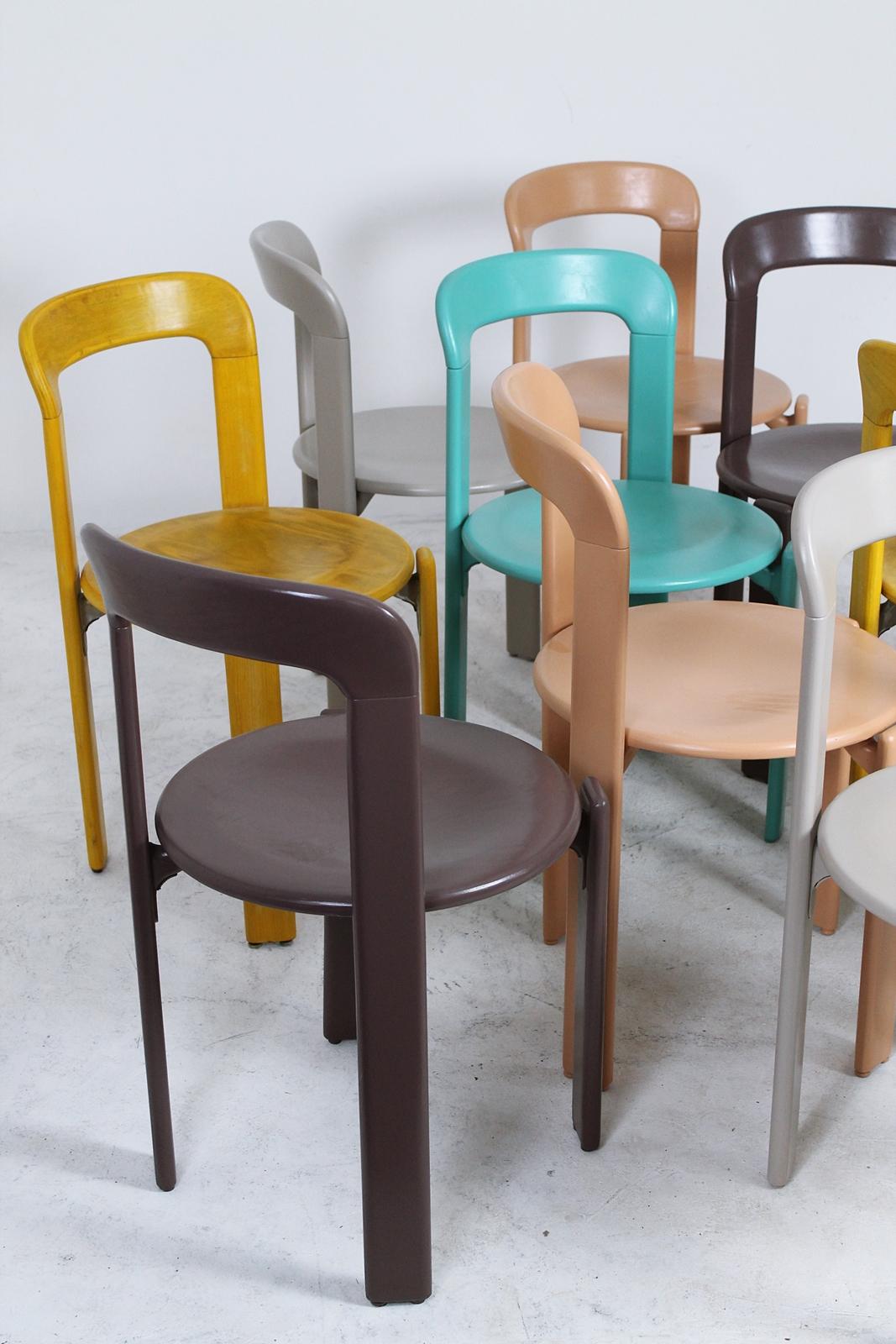 Vintage industrial 1970s iconic stacking chairs designed by Bruno Rey for Dietiker 

In good vintage condition. Have some minor marks commensurate with age and use. Have been cleaned and refinished.
 