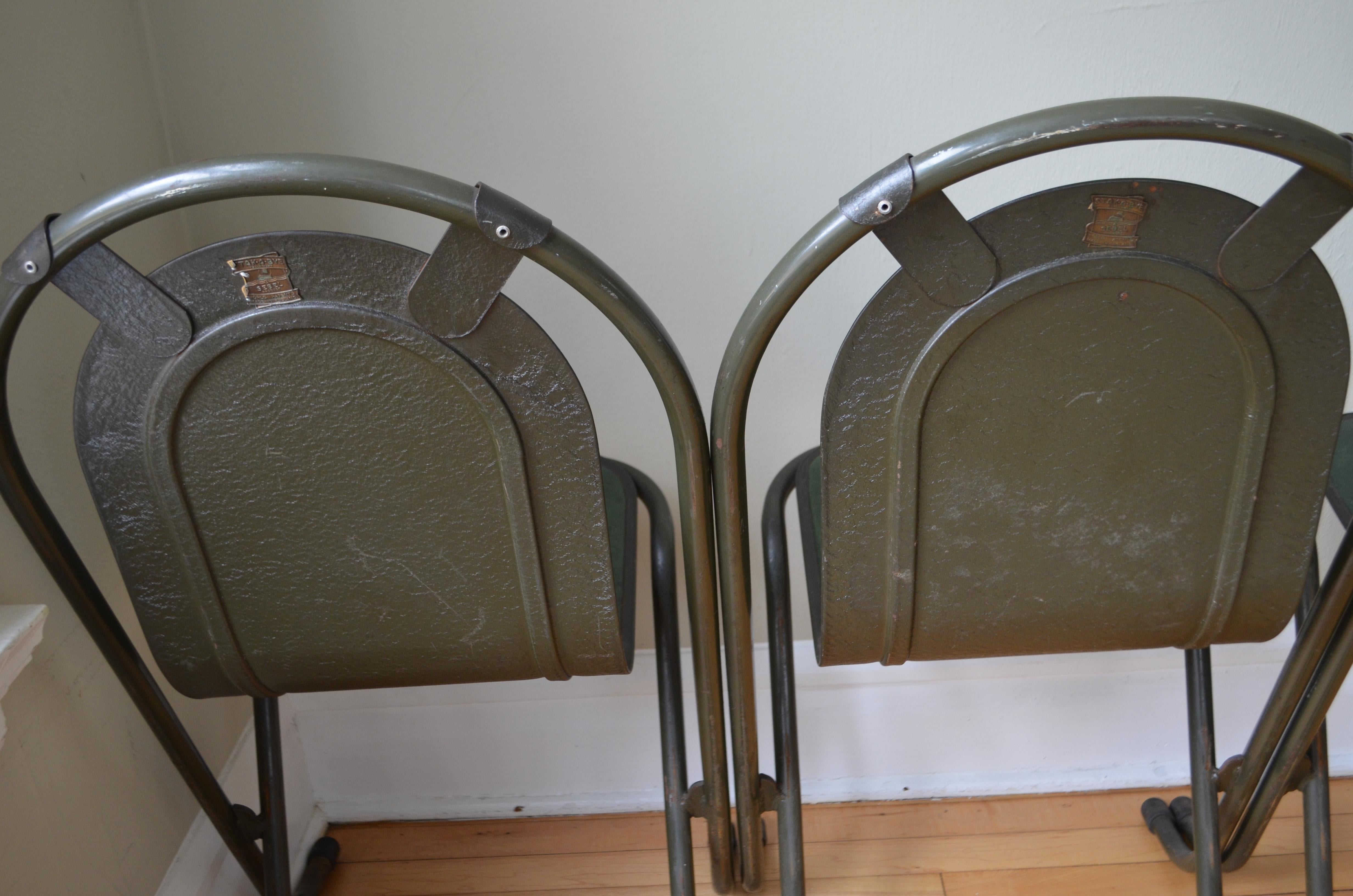 Stacking Chairs by Sebel, Pressed Metal Seat on Tubular Frame, Set of 4 For Sale 4