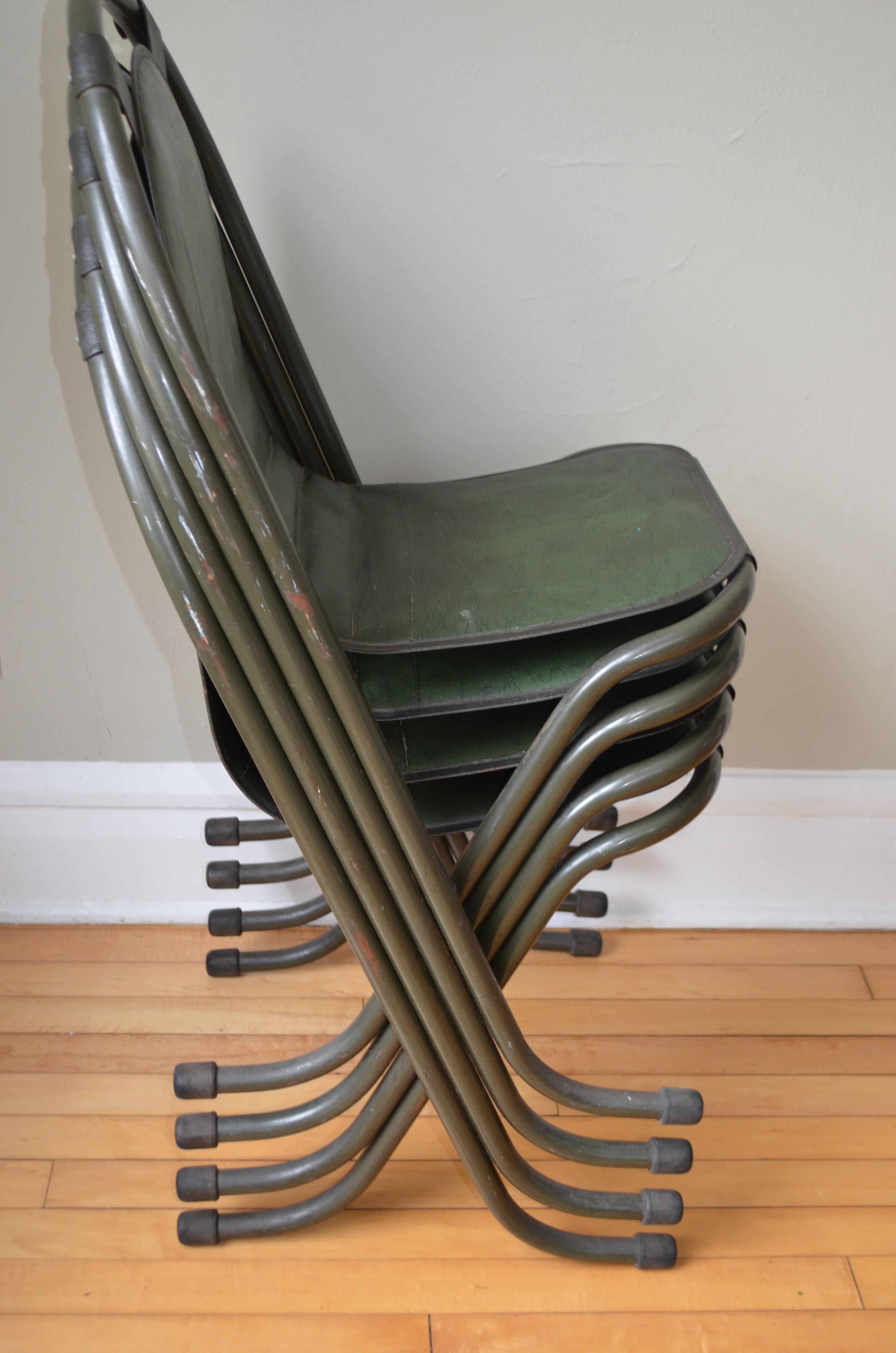 Stacking Chairs by Sebel, Pressed Metal Seat on Tubular Frame, Set of 4 For Sale 12