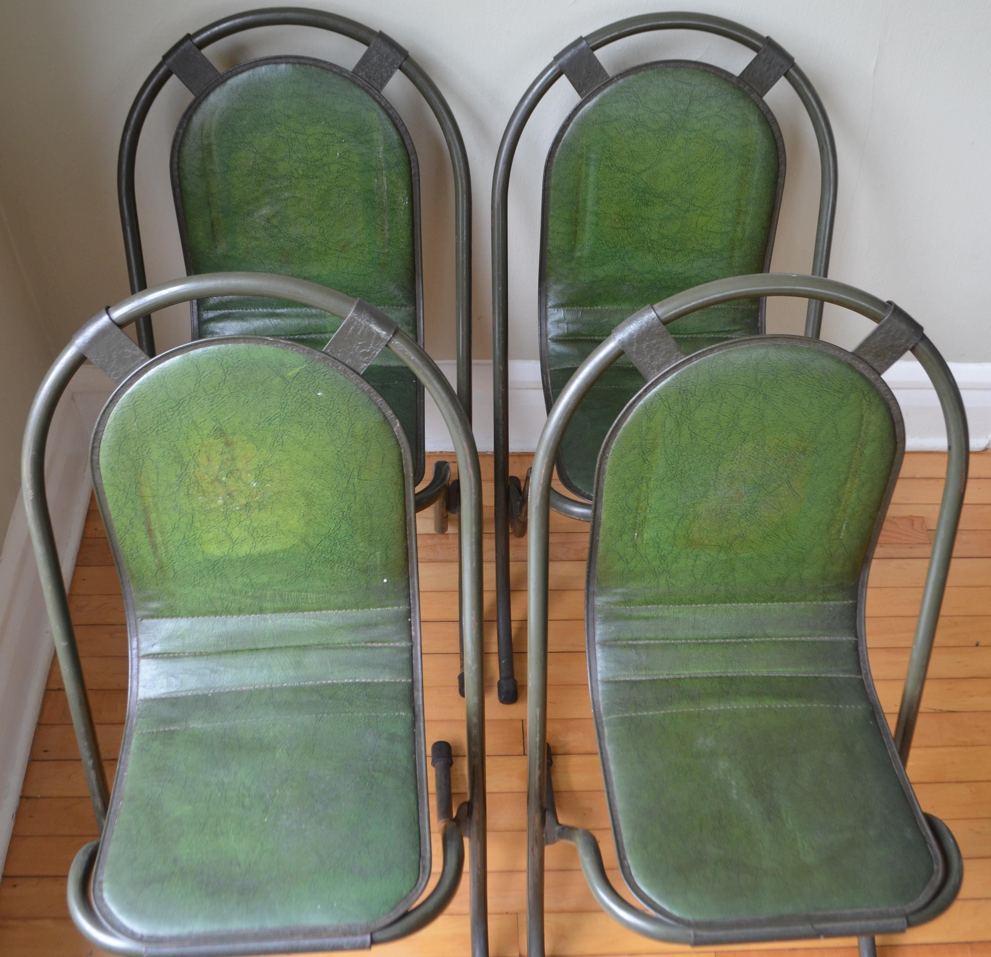 Mid-Century Modern Stacking Chairs by Sebel, Pressed Metal Seat on Tubular Frame, Set of 4 For Sale