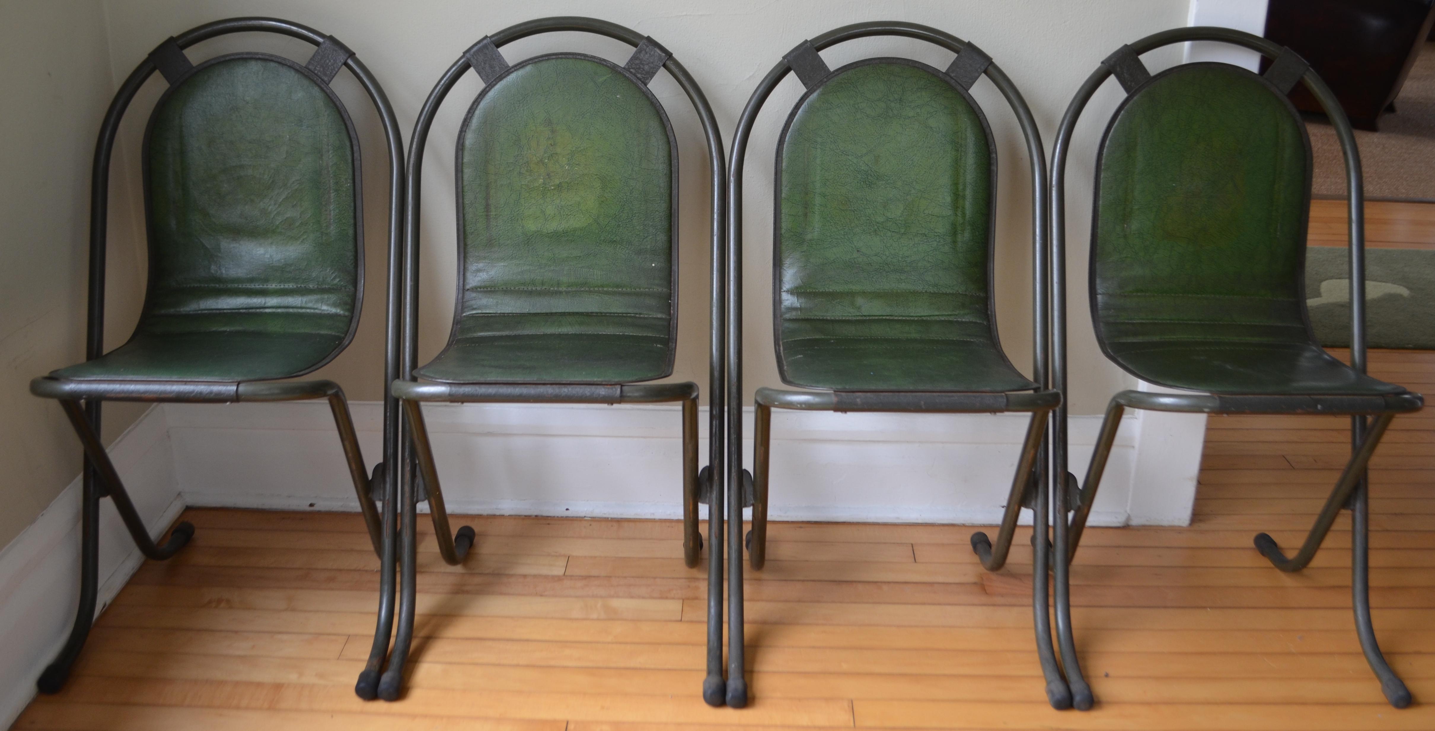 English Stacking Chairs by Sebel, Pressed Metal Seat on Tubular Frame, Set of 4 For Sale