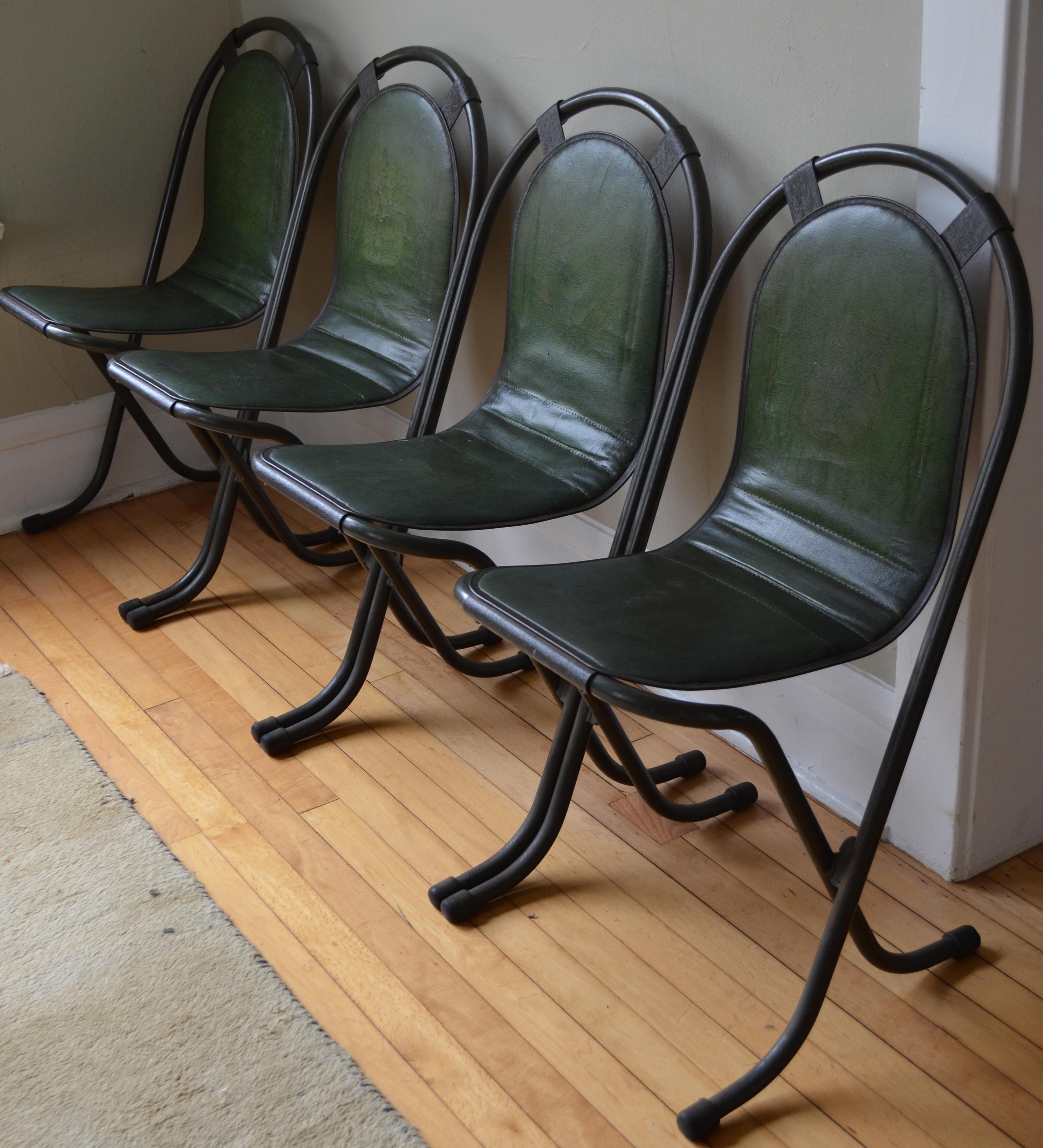 Stacking Chairs by Sebel, Pressed Metal Seat on Tubular Frame, Set of 4 In Good Condition For Sale In Madison, WI