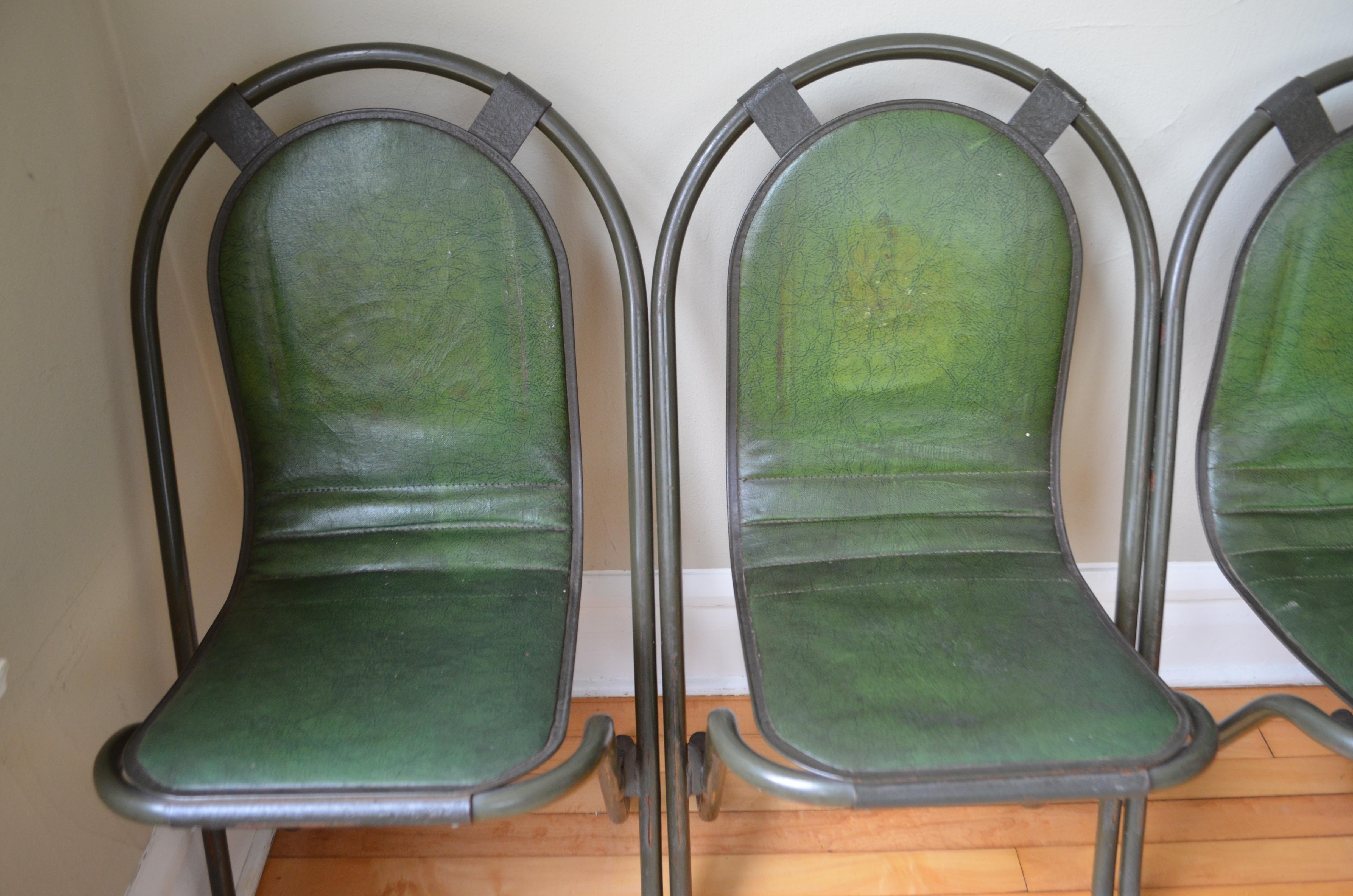 Mid-20th Century Stacking Chairs by Sebel, Pressed Metal Seat on Tubular Frame, Set of 4 For Sale
