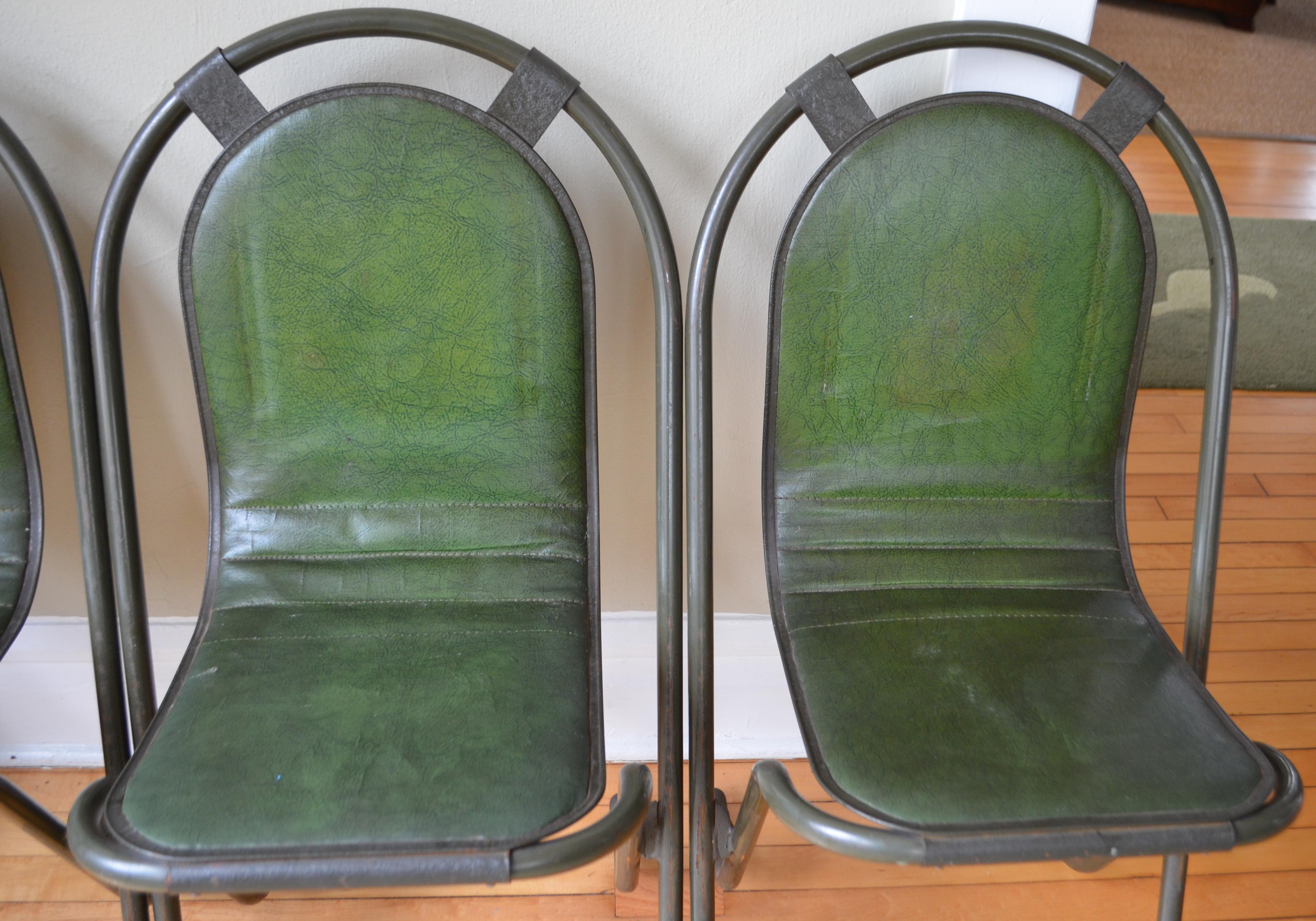 Mid-20th Century Stacking Chairs by Sebel, Pressed Metal Seat on Tubular Frame, Set of 4 For Sale