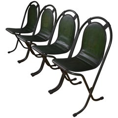 Vintage Stacking Chairs by Sebel, Pressed Metal Seat on Tubular Frame, Set of 4