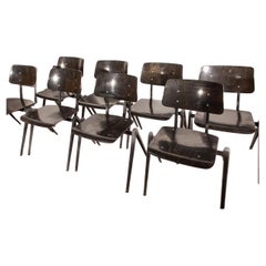 Stacking Chairs S21 Galvanitas, Minimalistic Plywood Black- Grey Metal Chairs