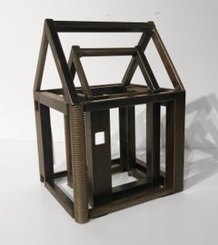 Stacking House Structure, Welded Steel Decorative Object Made w/ Salvaged Steel