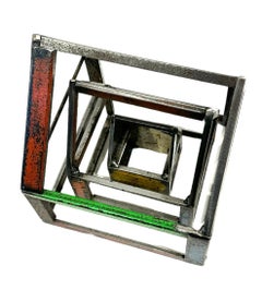 Struttura della casa impilata, oggetto decorativo in acciaio saldato realizzato con acciaio di recupero