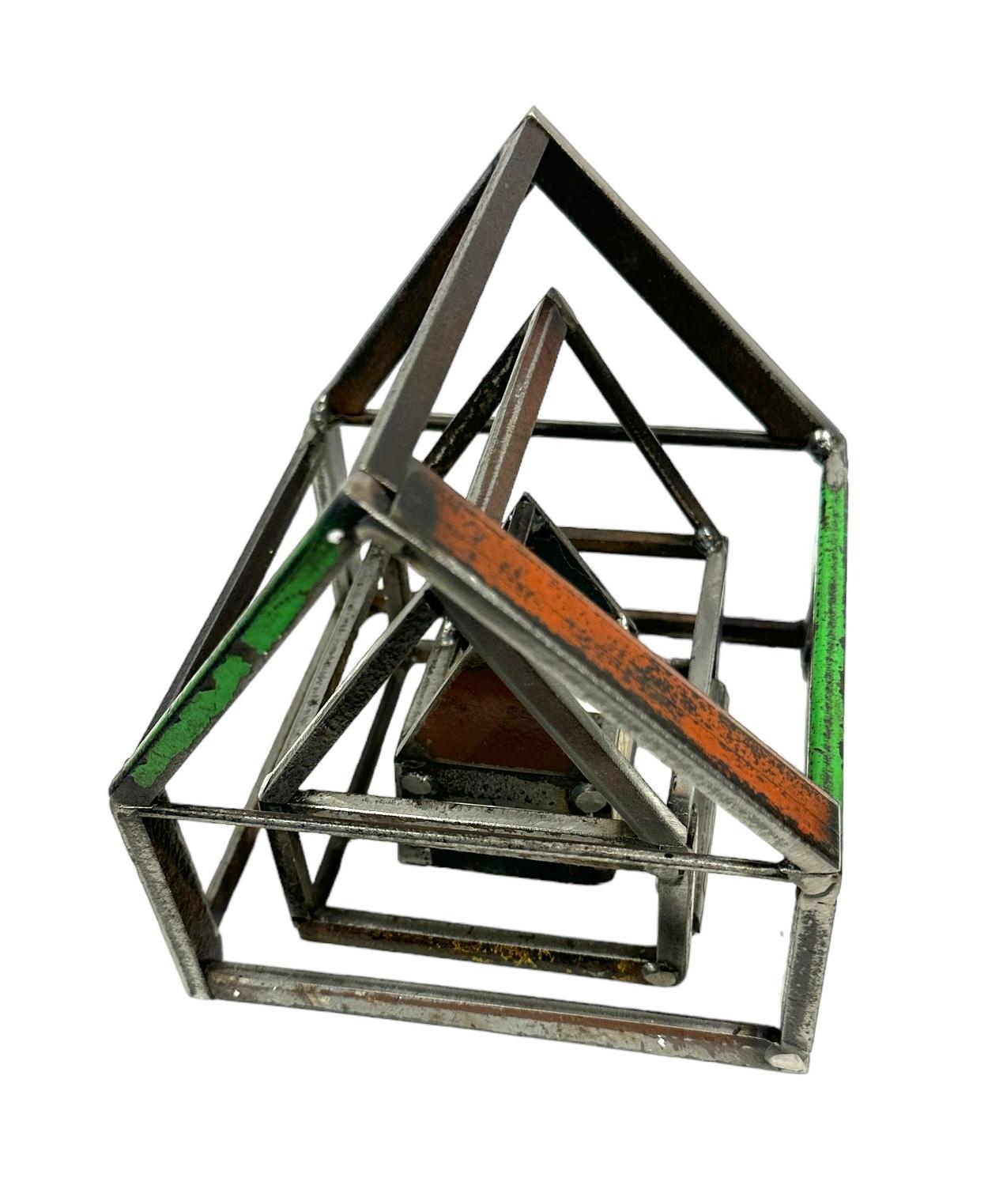 Contemporary Stacking House Structure, Welded Steel Decorative Object Made w/ Salvaged Steel