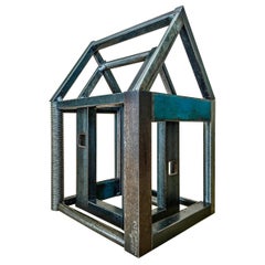 Stacking House Structure, Welded Steel Decorative Object Made w/ Salvaged Steel