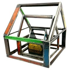 Stacking House Structure, Welded Steel Decorative Object Made w/ Salvaged Steel