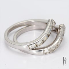 Stacking Platinum Band Set of Two V Shaped Rings with Diamonds - Size 6.75