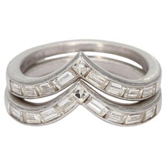 Anneau empilable en platine Ensemble de deux anneaux en forme de V avec diamants - Taille 6.75