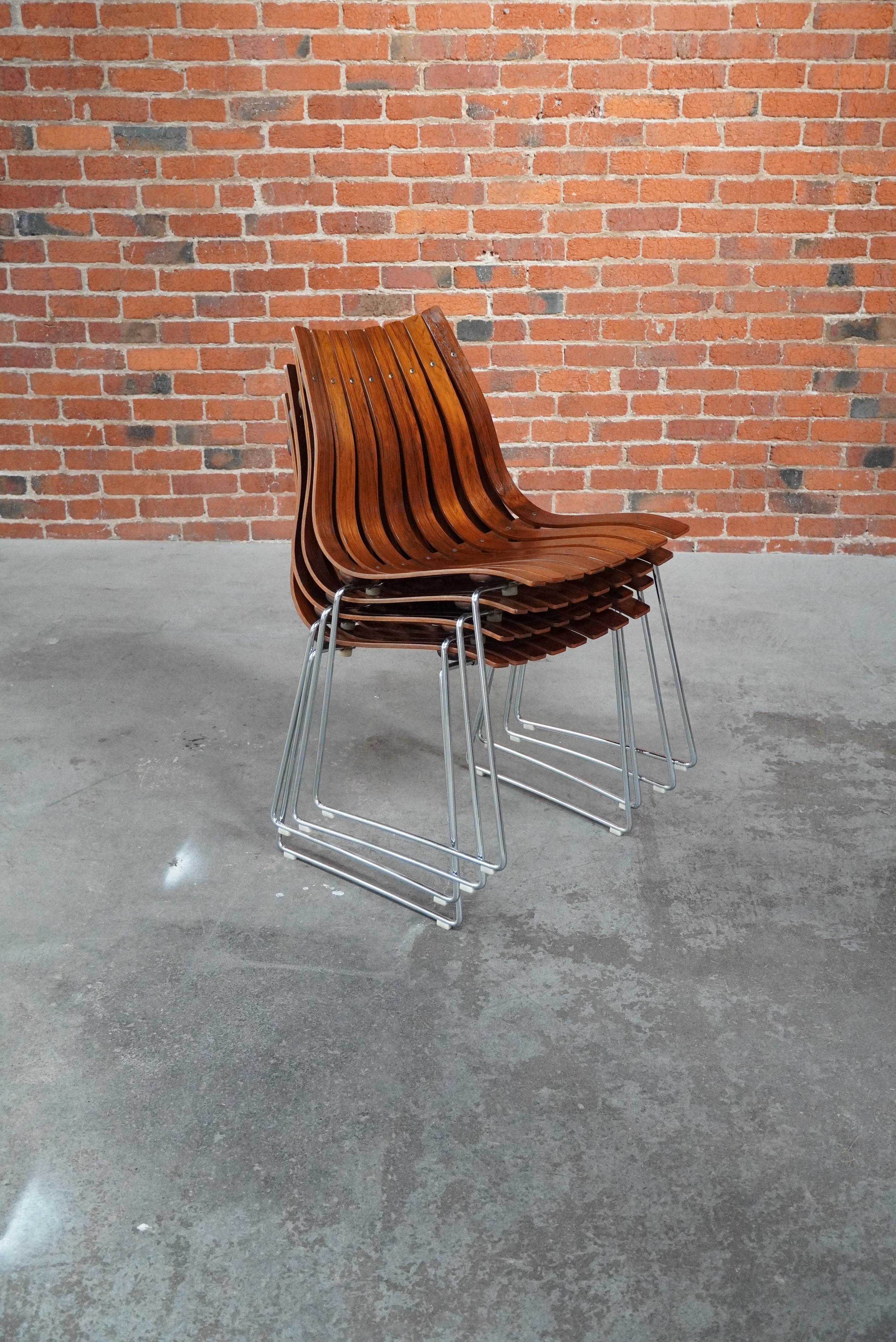 Stacking Rosewood Hans Brattrud of Norway Dining Chairs circa 1960s For Sale 6