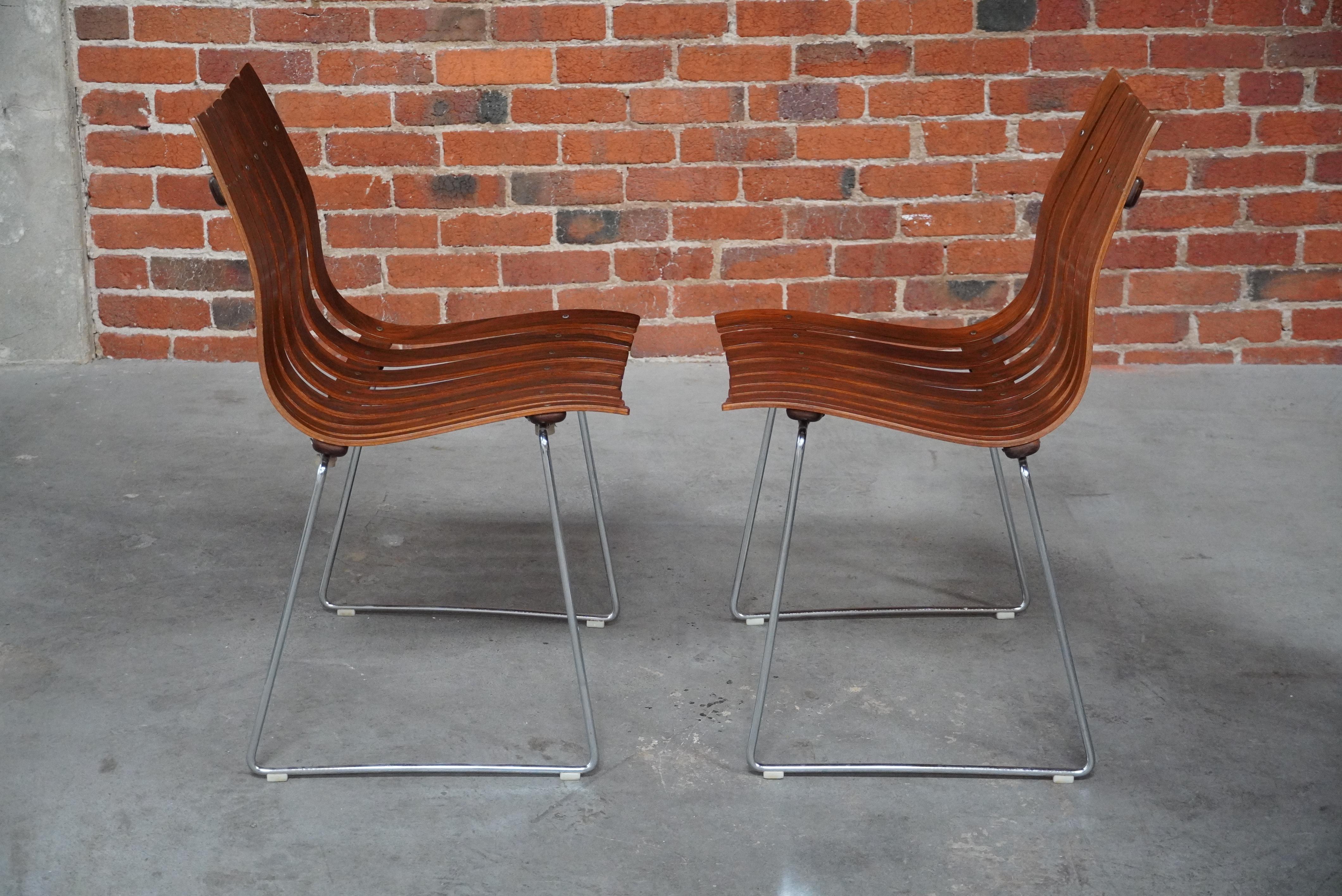 Scandinavian Modern Stacking Rosewood Hans Brattrud of Norway Dining Chairs circa 1960s For Sale