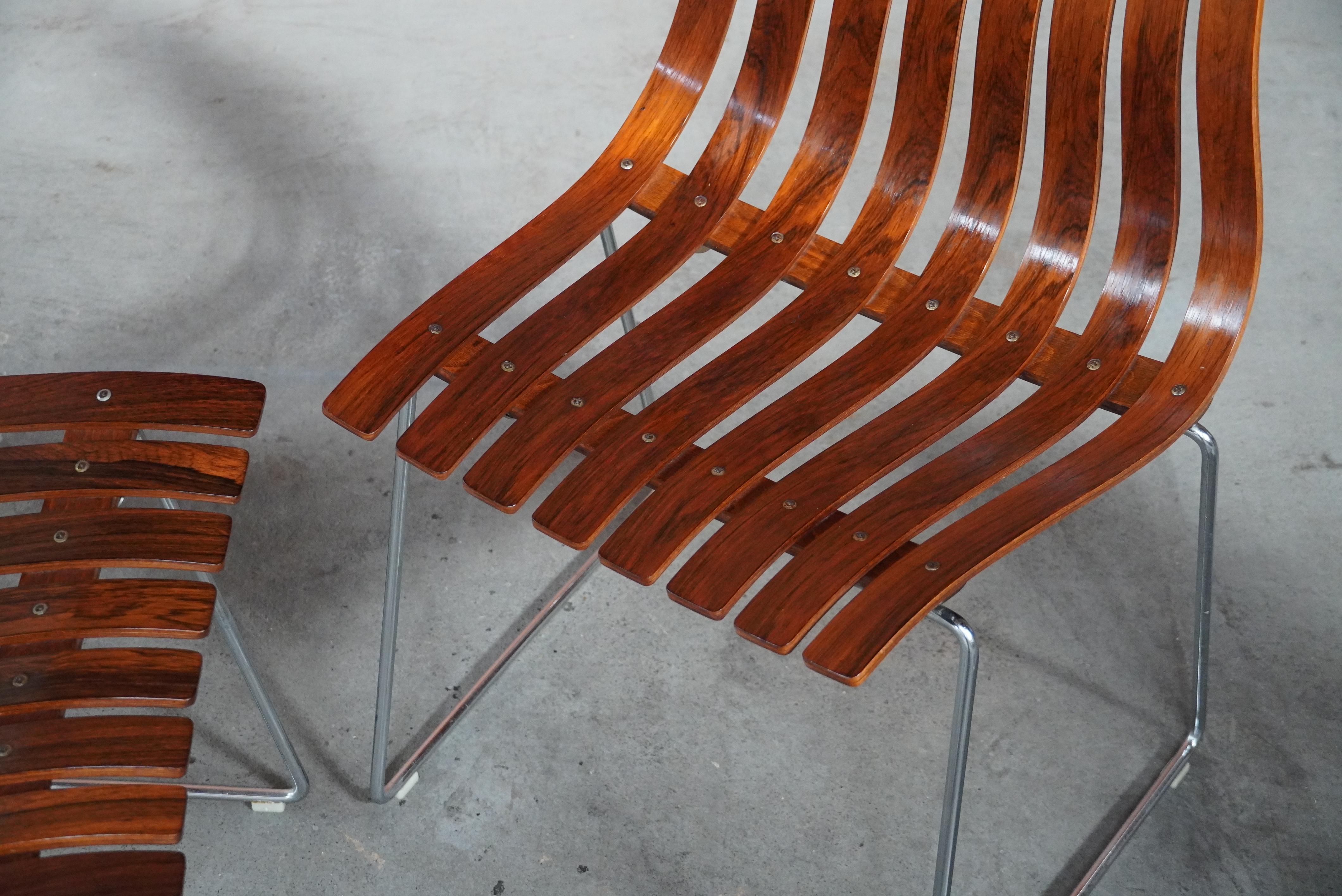 Hand-Crafted Stacking Rosewood Hans Brattrud of Norway Dining Chairs circa 1960s For Sale