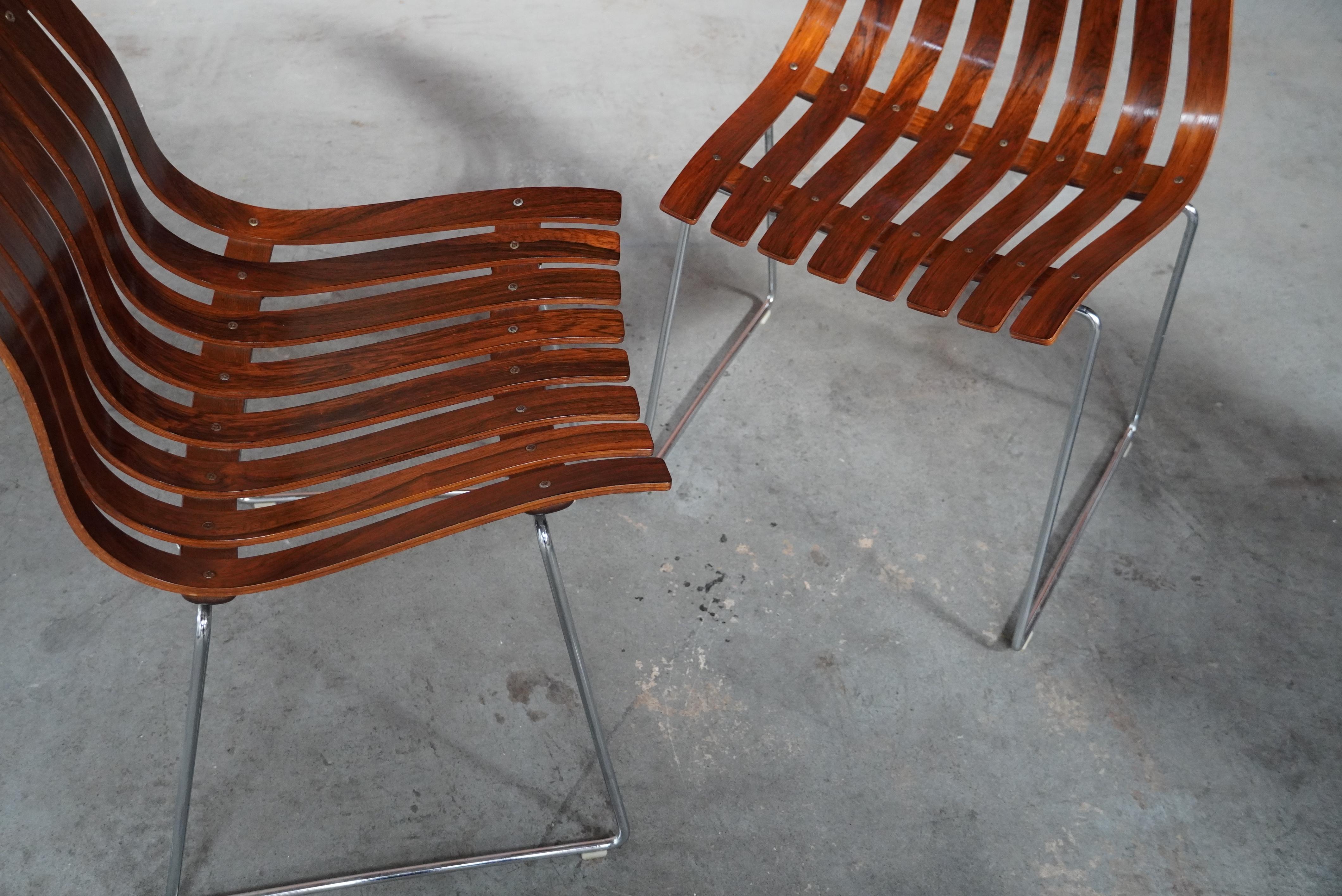 Chrome Chaises de salle à manger empilables en palissandre de Hans Brattrud de Norvège