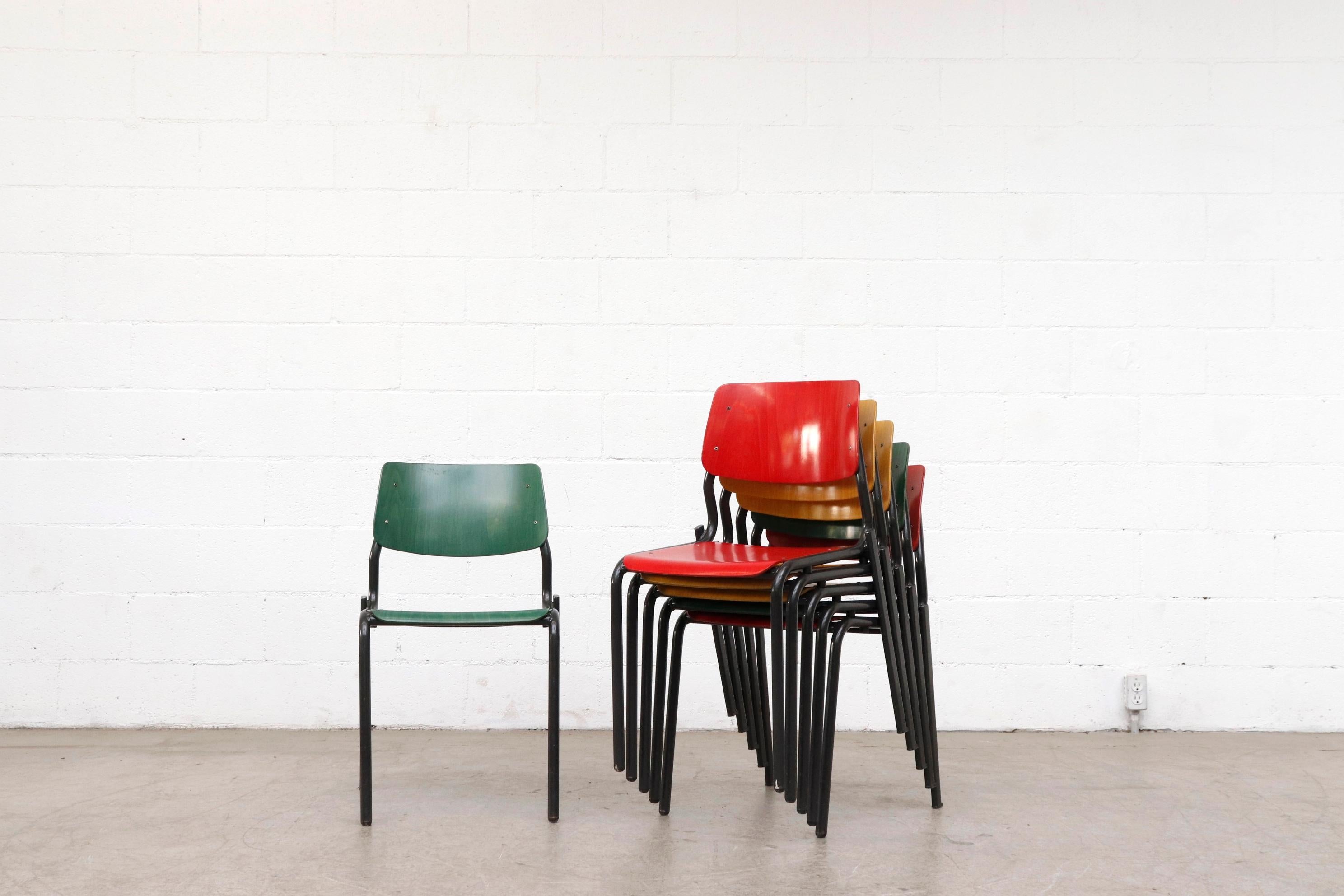 Stacking School or Restaurant Chairs with Multicolored Seats at 1stDibs
