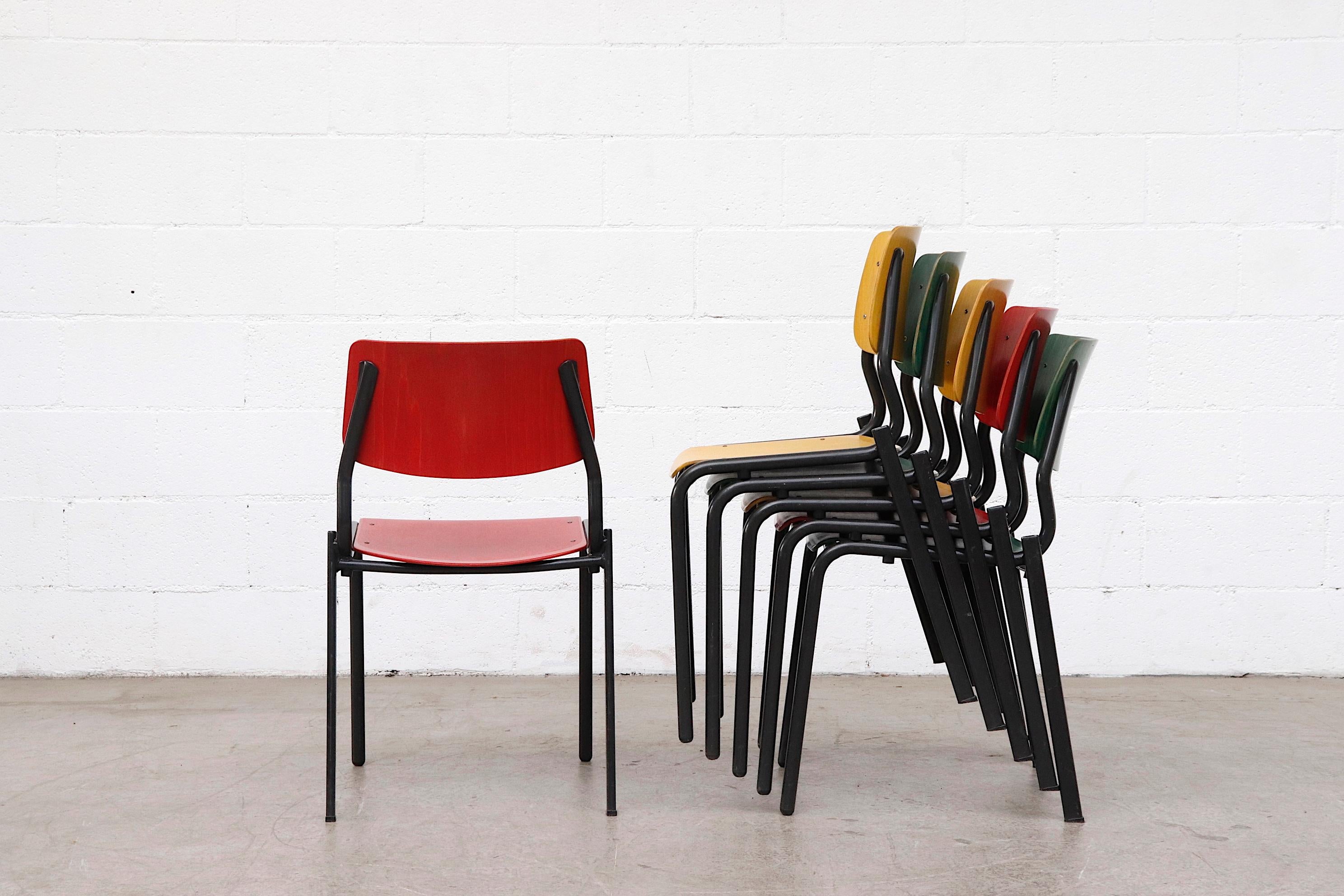 Stacking School or Restaurant Chairs with Multicolored Seats at 1stDibs