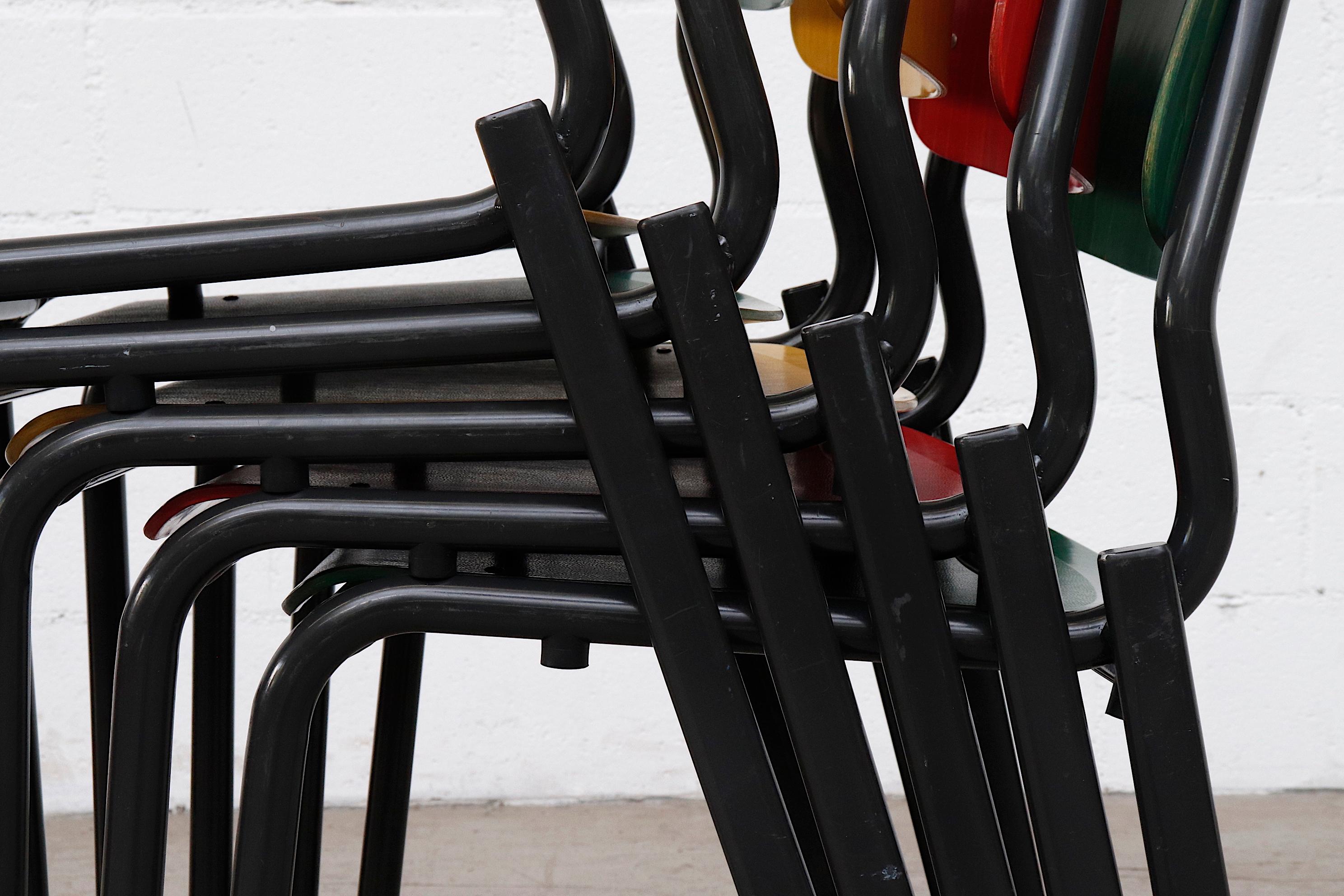 Stacking School or Restaurant Chairs with Multicolored Seats at 1stDibs