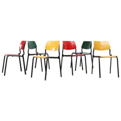 Used Stacking School or Restaurant Chairs with Multicolored Seats