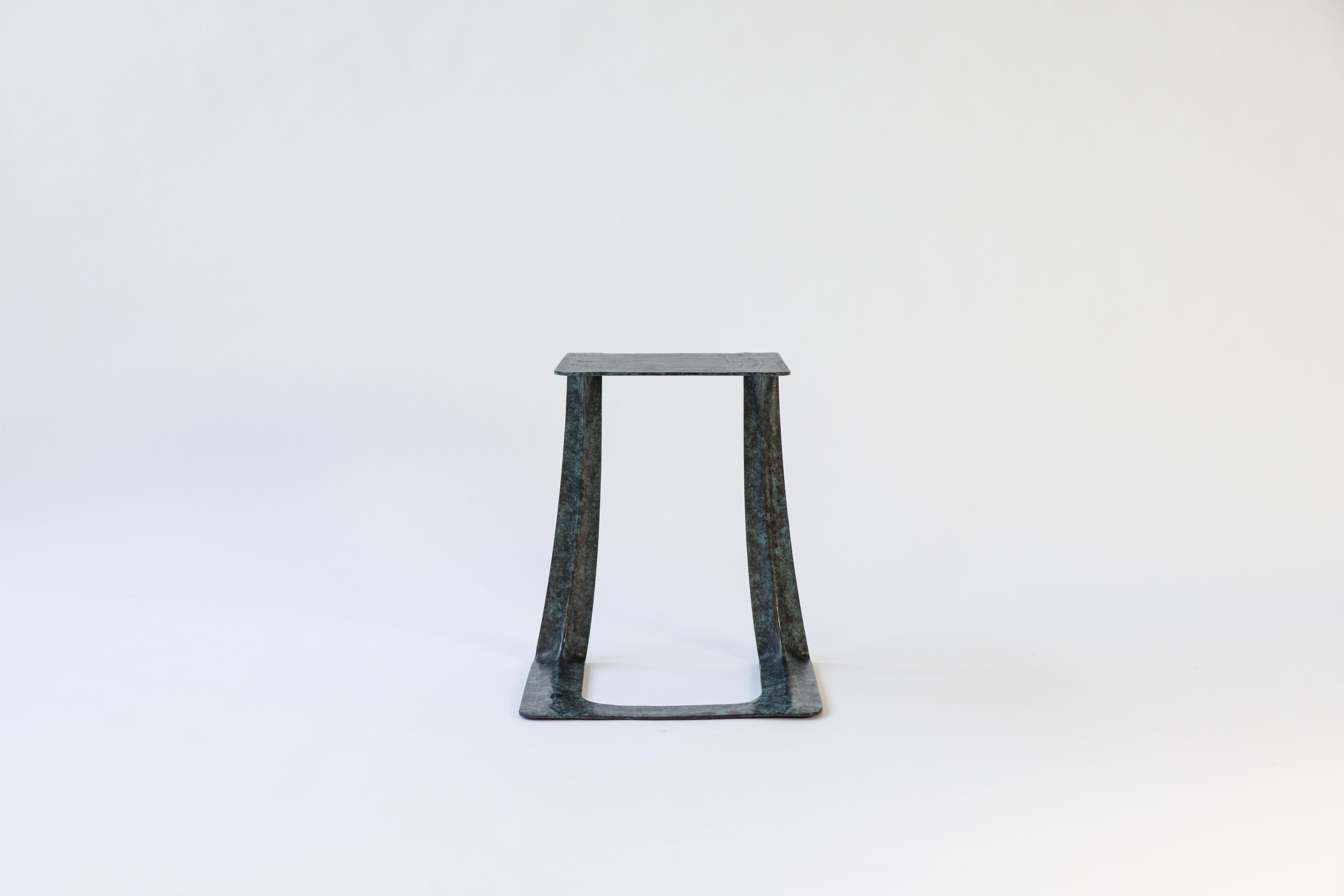 Canadian Stacklab, Garrison, Sculptural Side Table in Blue Patinated Bronze, Canada, 2017 For Sale
