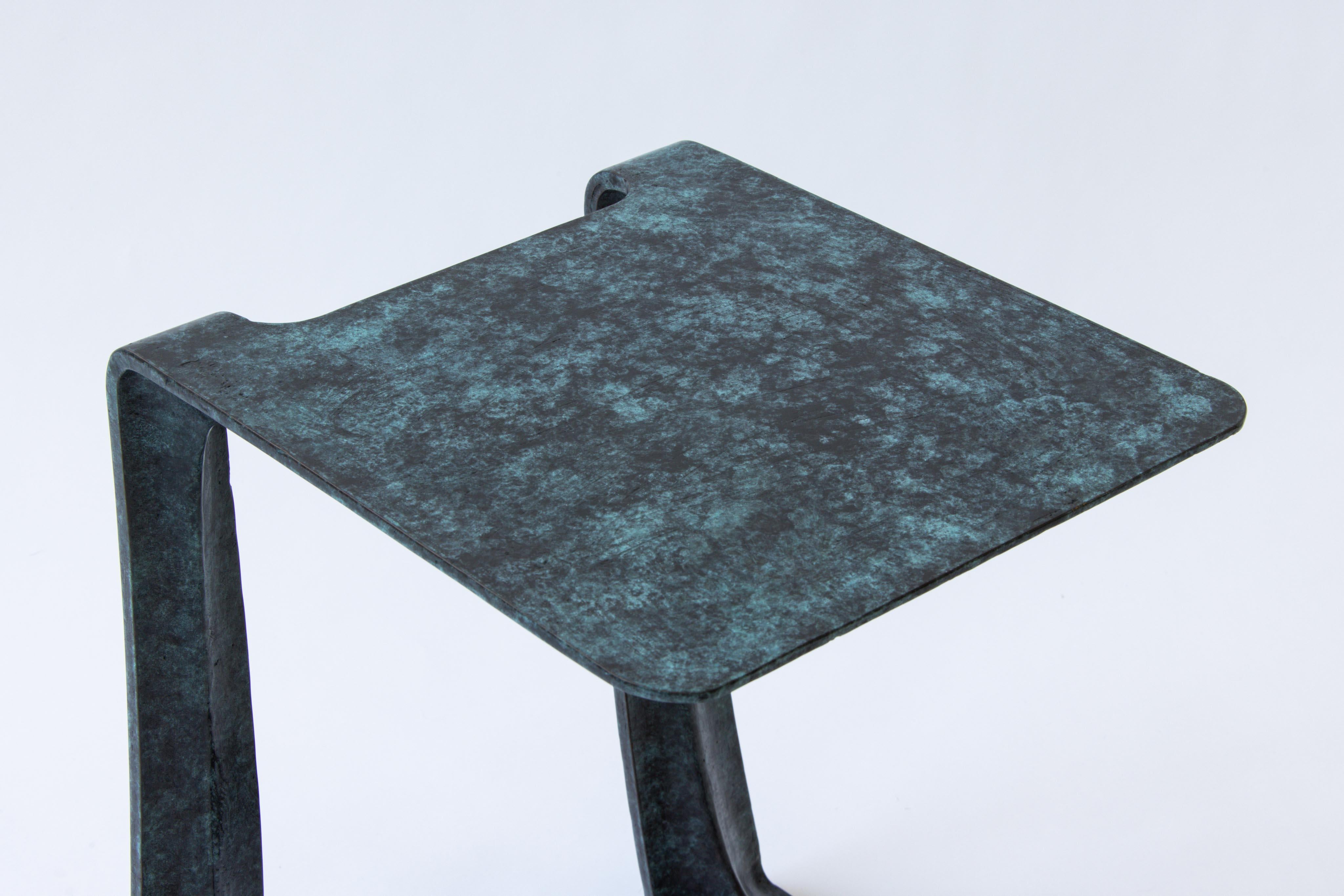 Stacklab, Garrison, Sculptural Side Table in Blue Patinated Bronze, Canada, 2017 For Sale 4