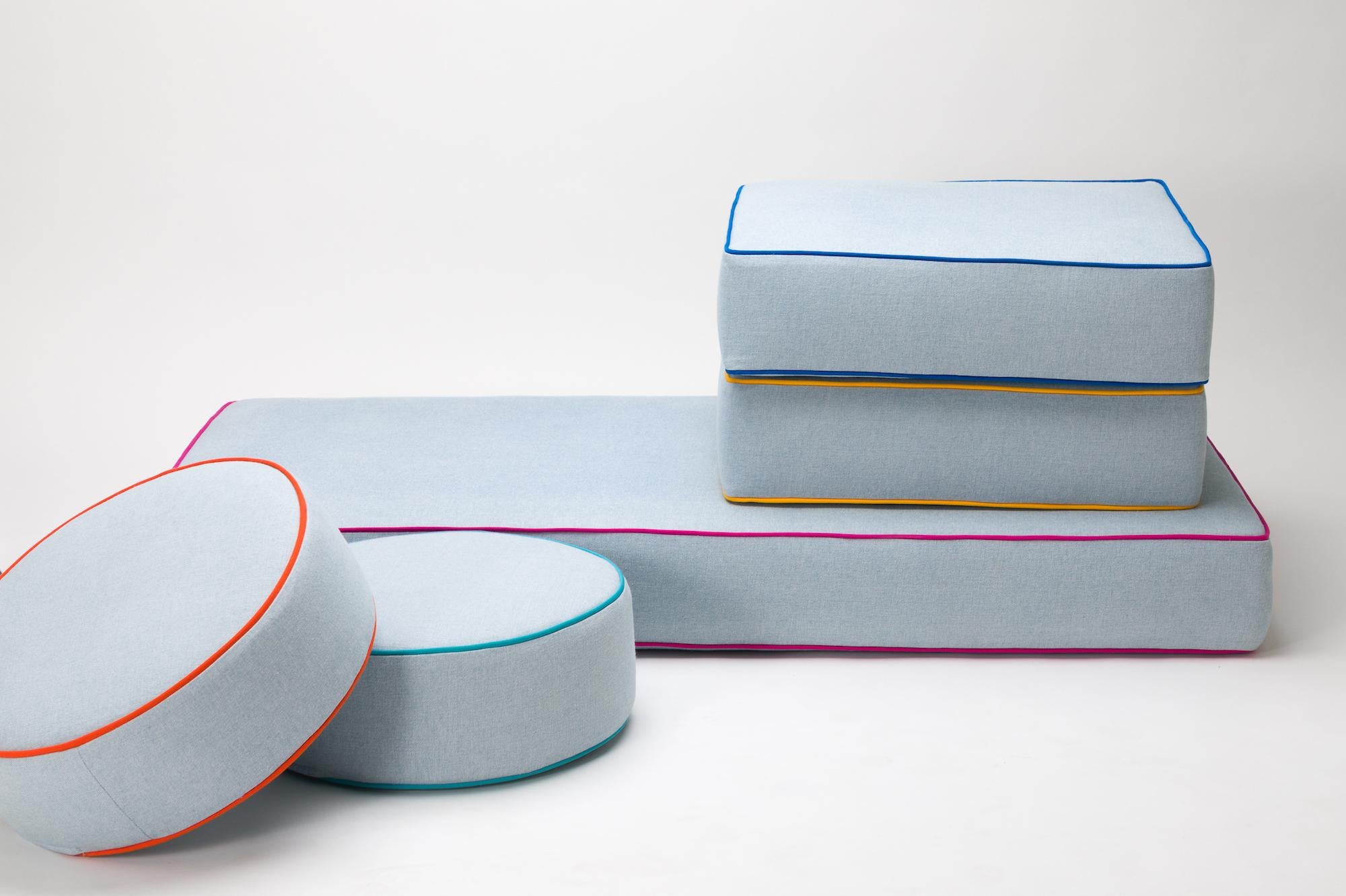 Americano Stacks Bench di Another Human, Panca imbottita moderna modulare, Denim in vendita