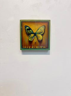 "Mini Hybrid 101" - Dipinto acrilico contemporaneo raffigurante una farfalla su tavola di legno, 2026