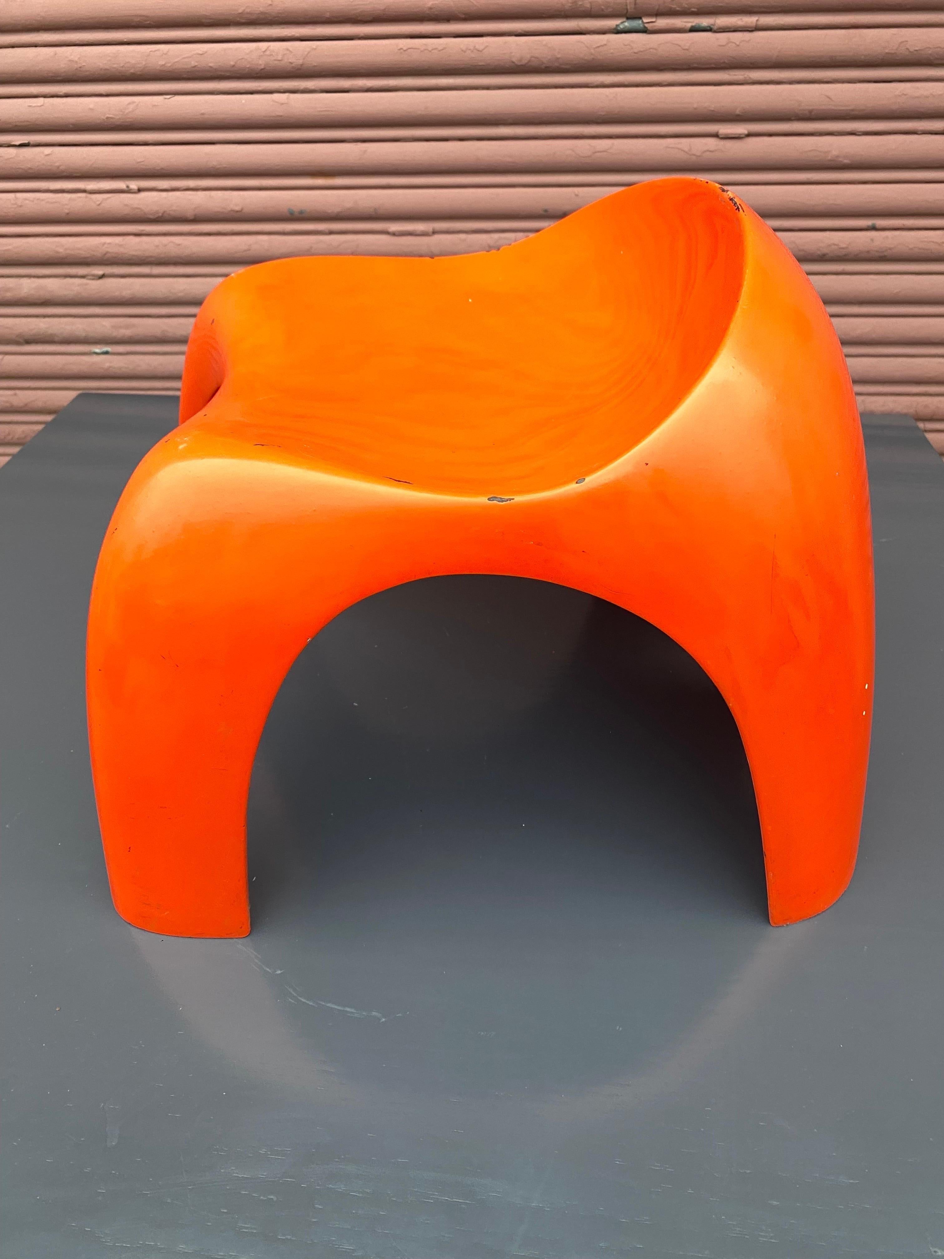 Stacy Dukes Prototype Fiberglass Stool Selected by The Pasadena Art Museum for their 1968 California Design 10 Exhibition.  Later produced in Plastic for Artemide Milano and known as the  Efebo Stool.  Was produced in 2 sizes and in many colors. 