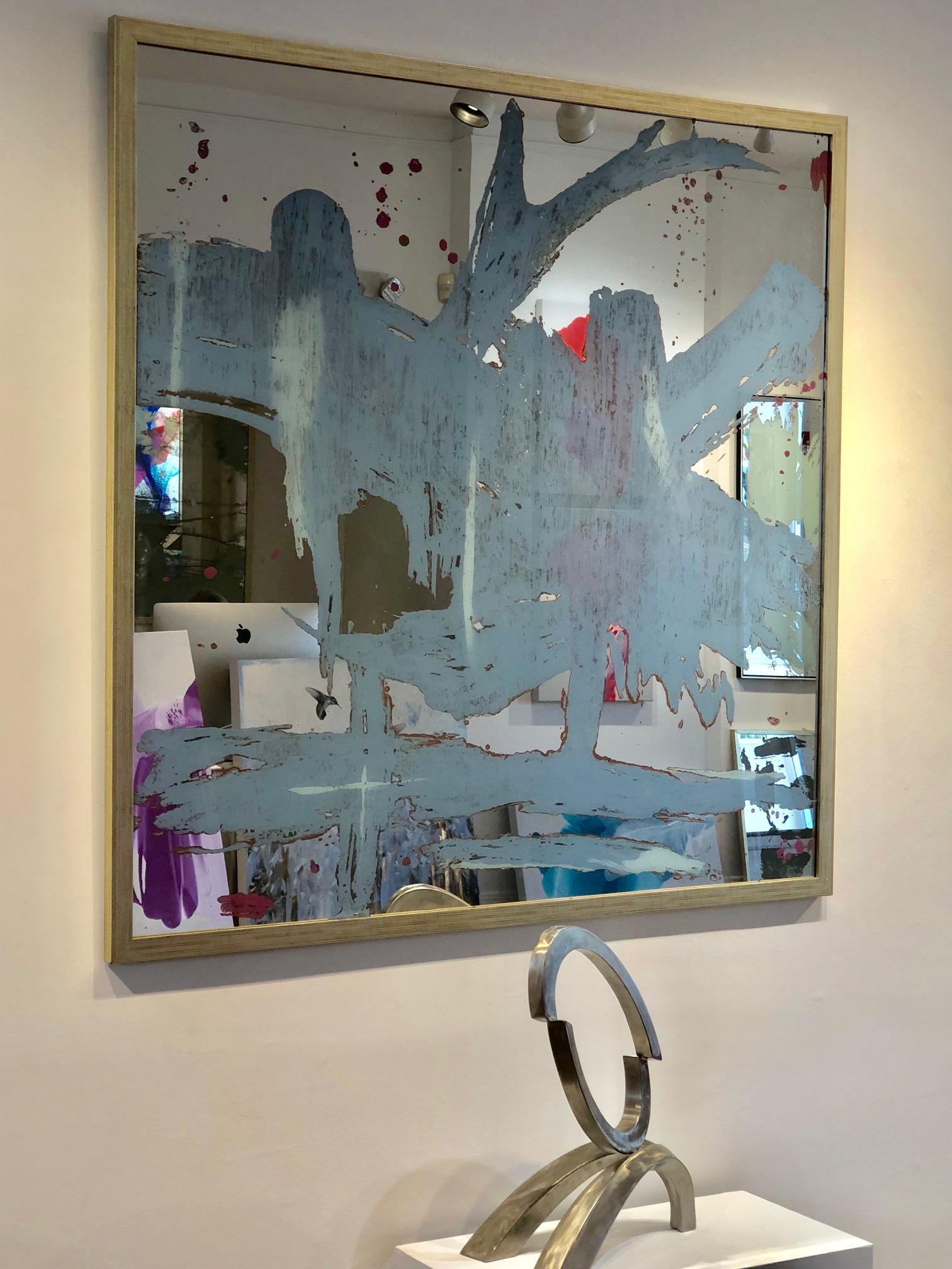Stacy Milburn Abstract Painting - 'Southern Skies', Large Framed Contemporary Mixed-Media Painting on Mirror
