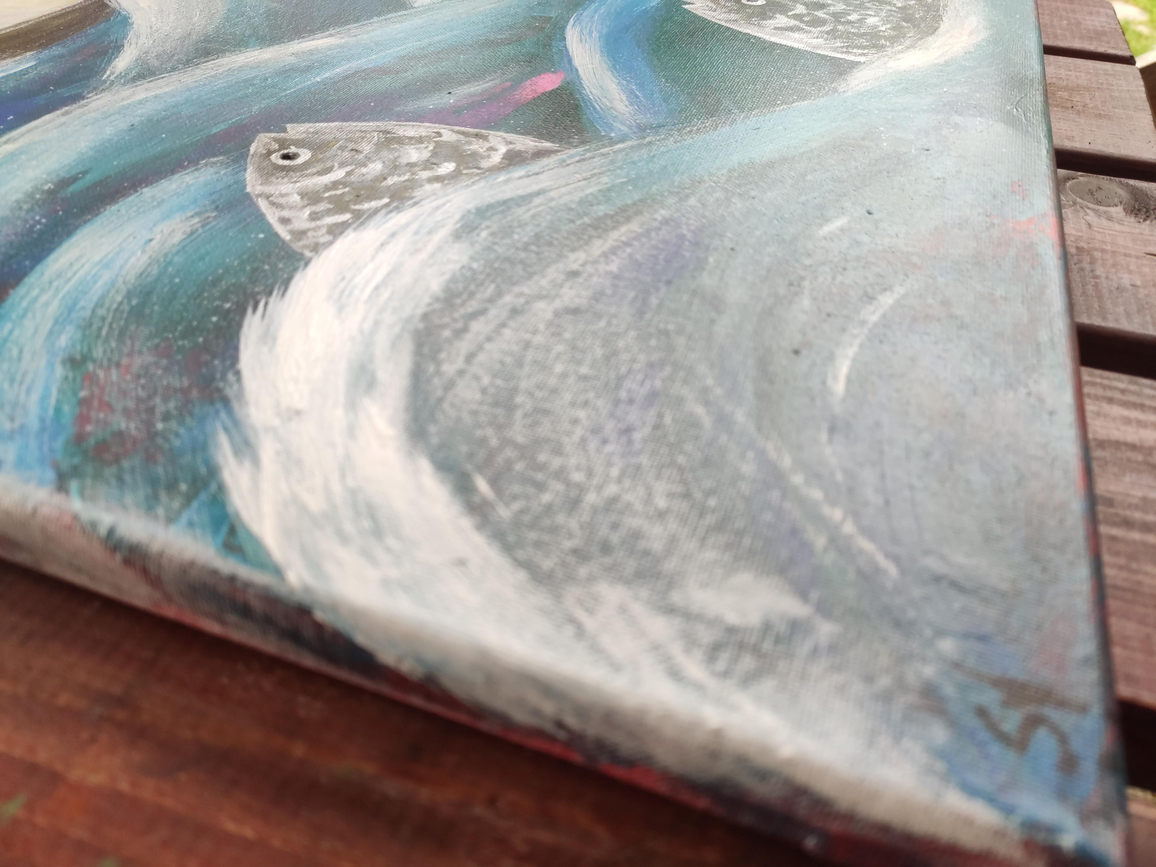 Sailing Ship and Fish. original painting - Painting by Stacy Vo