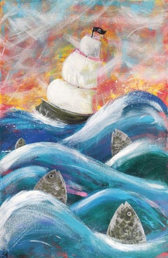 Sailing Ship and Fish. original painting