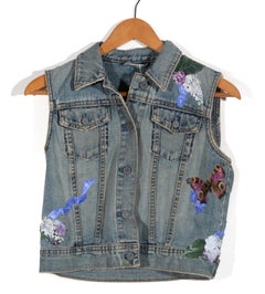 Ärmellose blaue Jeansjacke „Child's“ Original Mixed Media-Textil