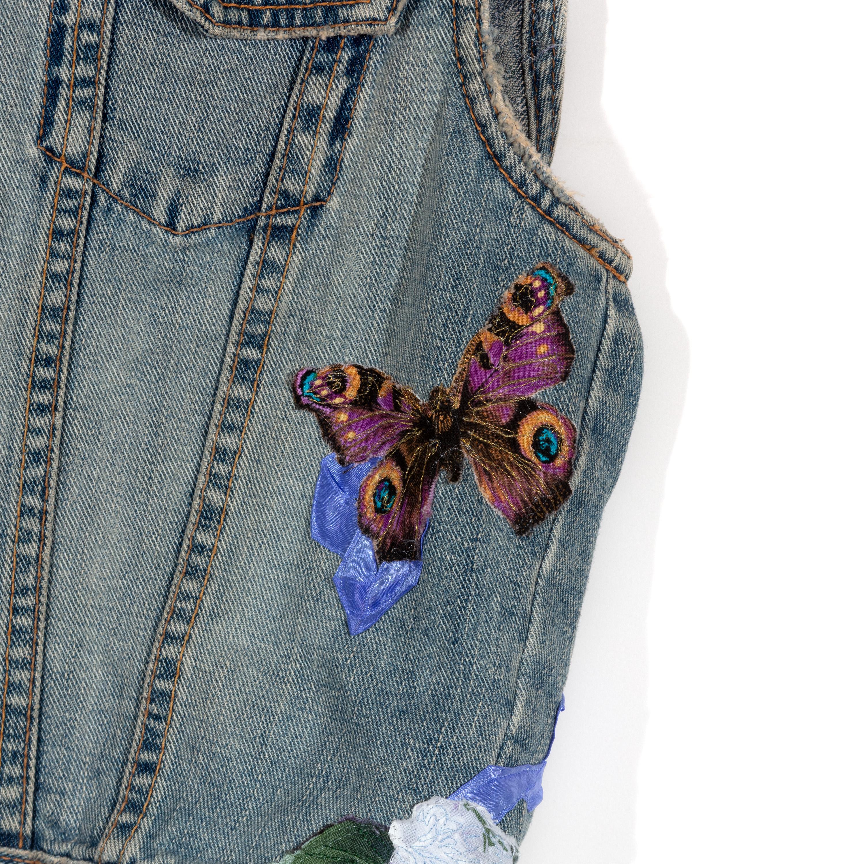 'Child's Sleeveless Blue Jean Jacket' Original Mixed Media Textile For Sale 1
