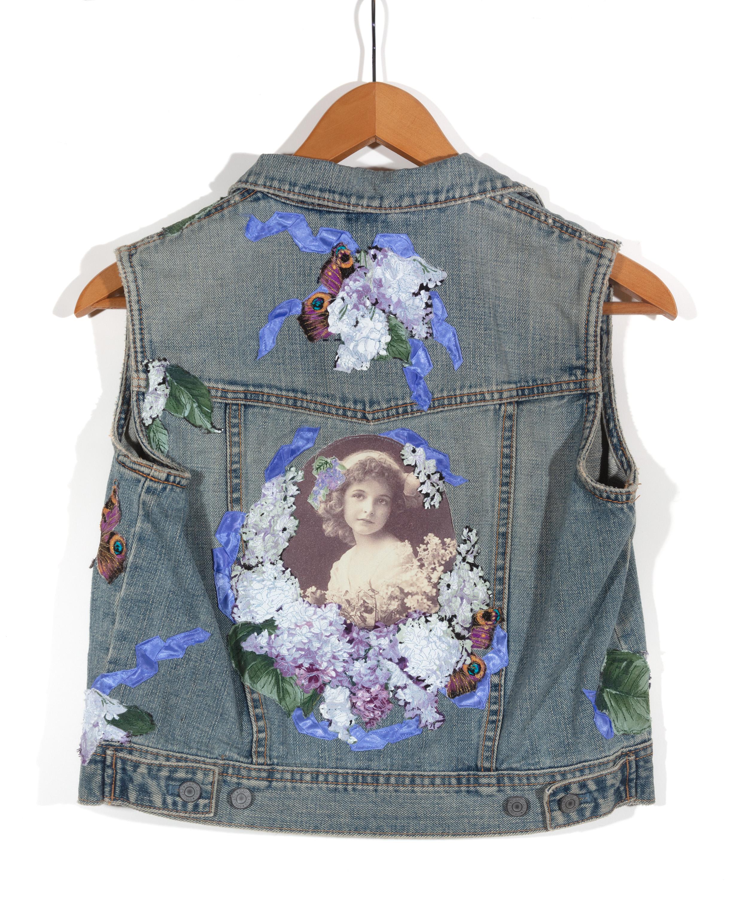 'Child's Sleeveless Blue Jean Jacket' Original Mixed Media Textile - Mixed Media Art by Stacy Wiatrak