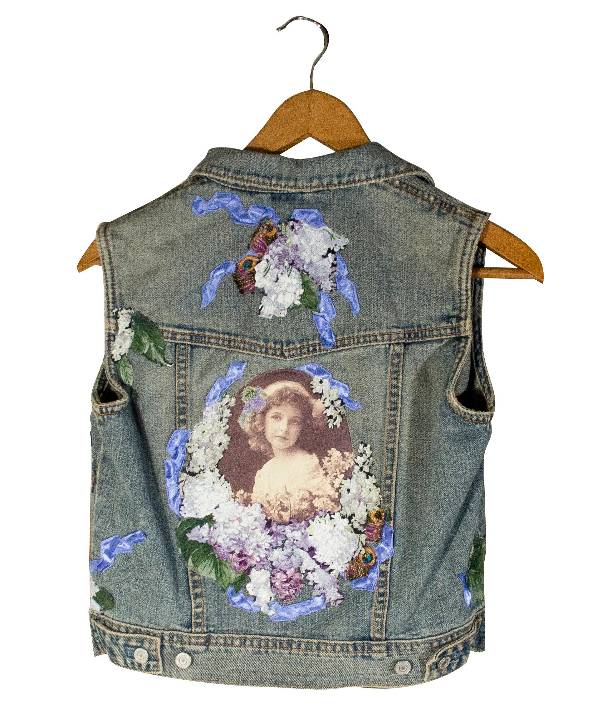 'Child's Sleeveless Blue Jean Jacket' original mixed media textile