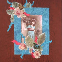 Impression giclée sur toile « Victorian Girl With Flowers » d'après textile mixte