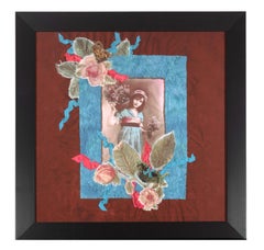 'Victorian Girl With Flowers' Giclee print on board after mixed media textile