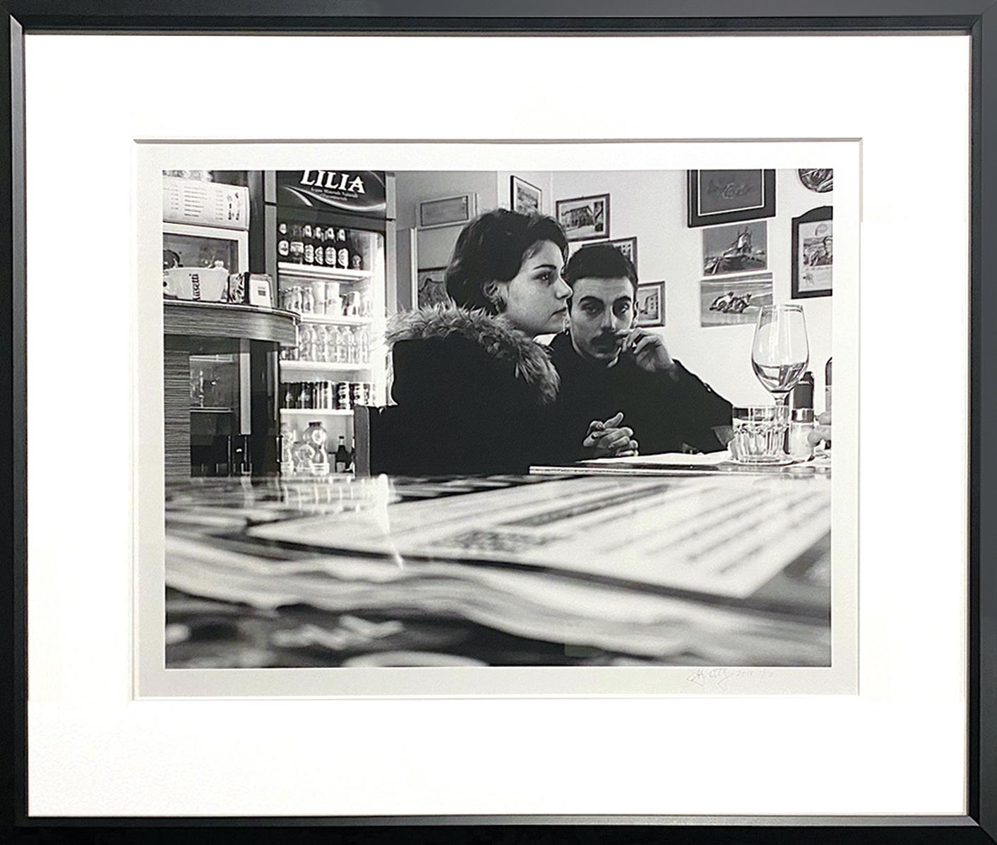 Stacy Widelitz Black and White Photograph - Young Couple in Cafe, Lucca (1/10)