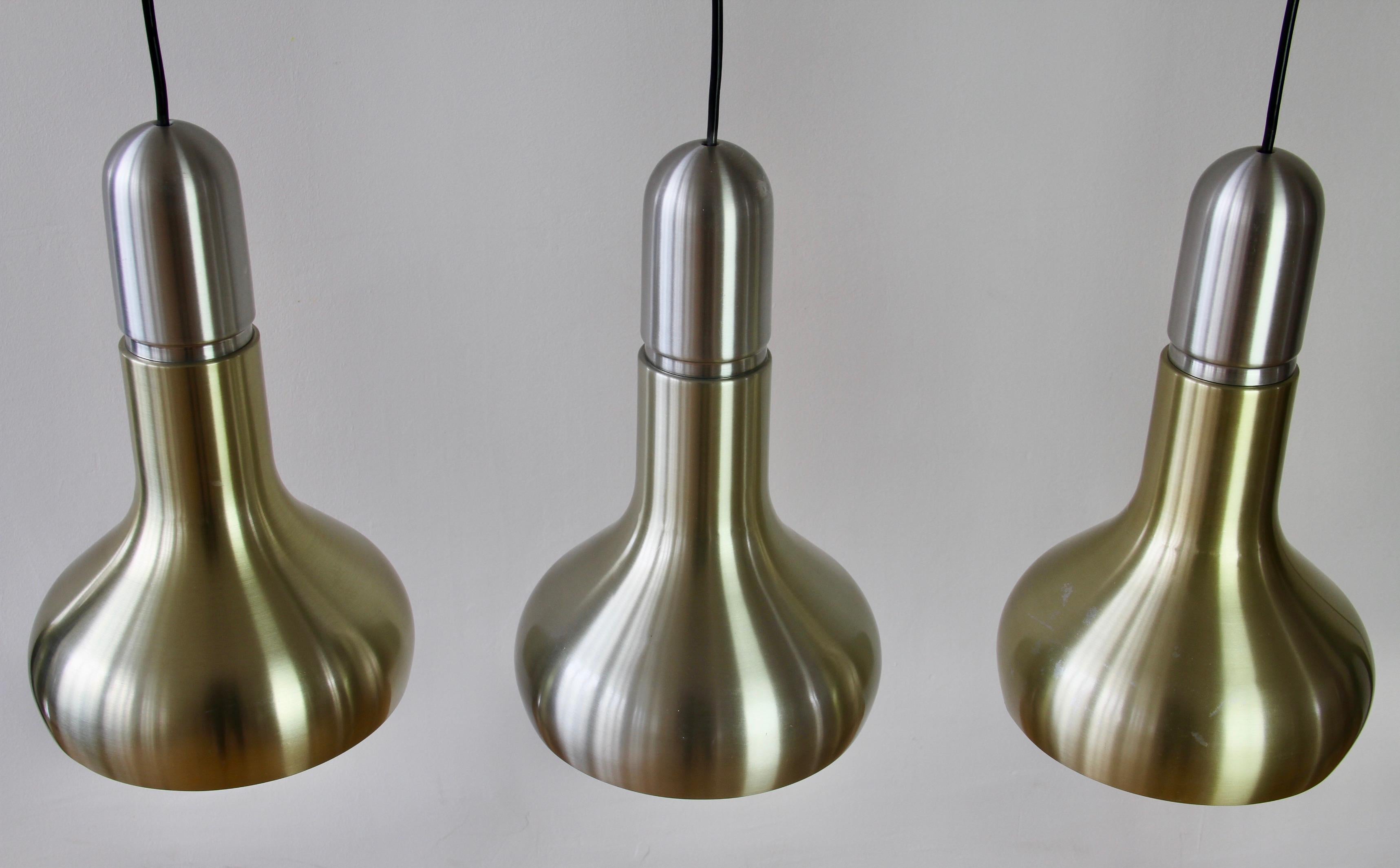 Staff Leuchten Set / Trio of 'Brass' Hanging Pendant Lights / Lamps, circa 1970s For Sale 1