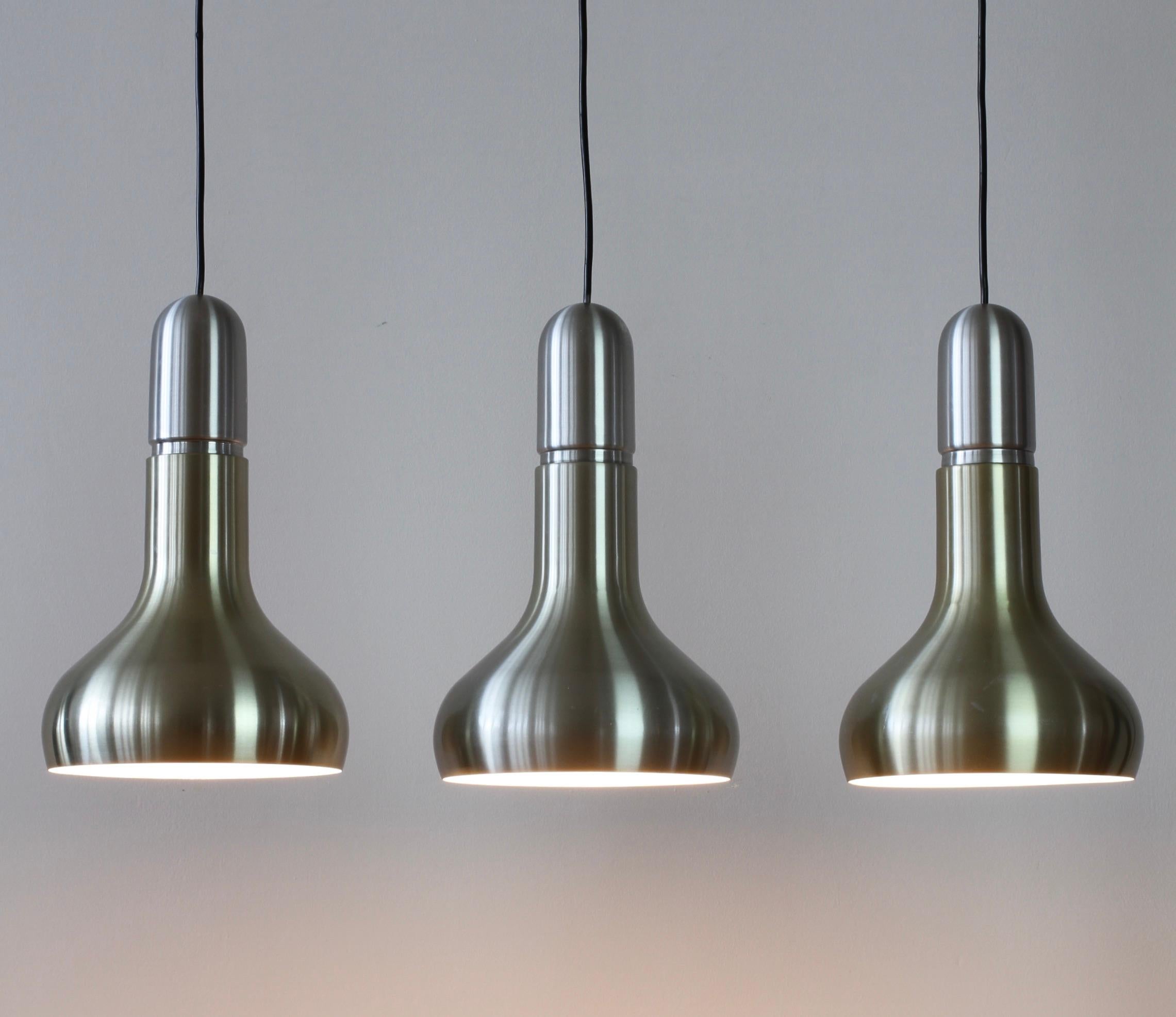 German Staff Leuchten Set / Trio of 'Brass' Hanging Pendant Lights / Lamps, circa 1970s For Sale