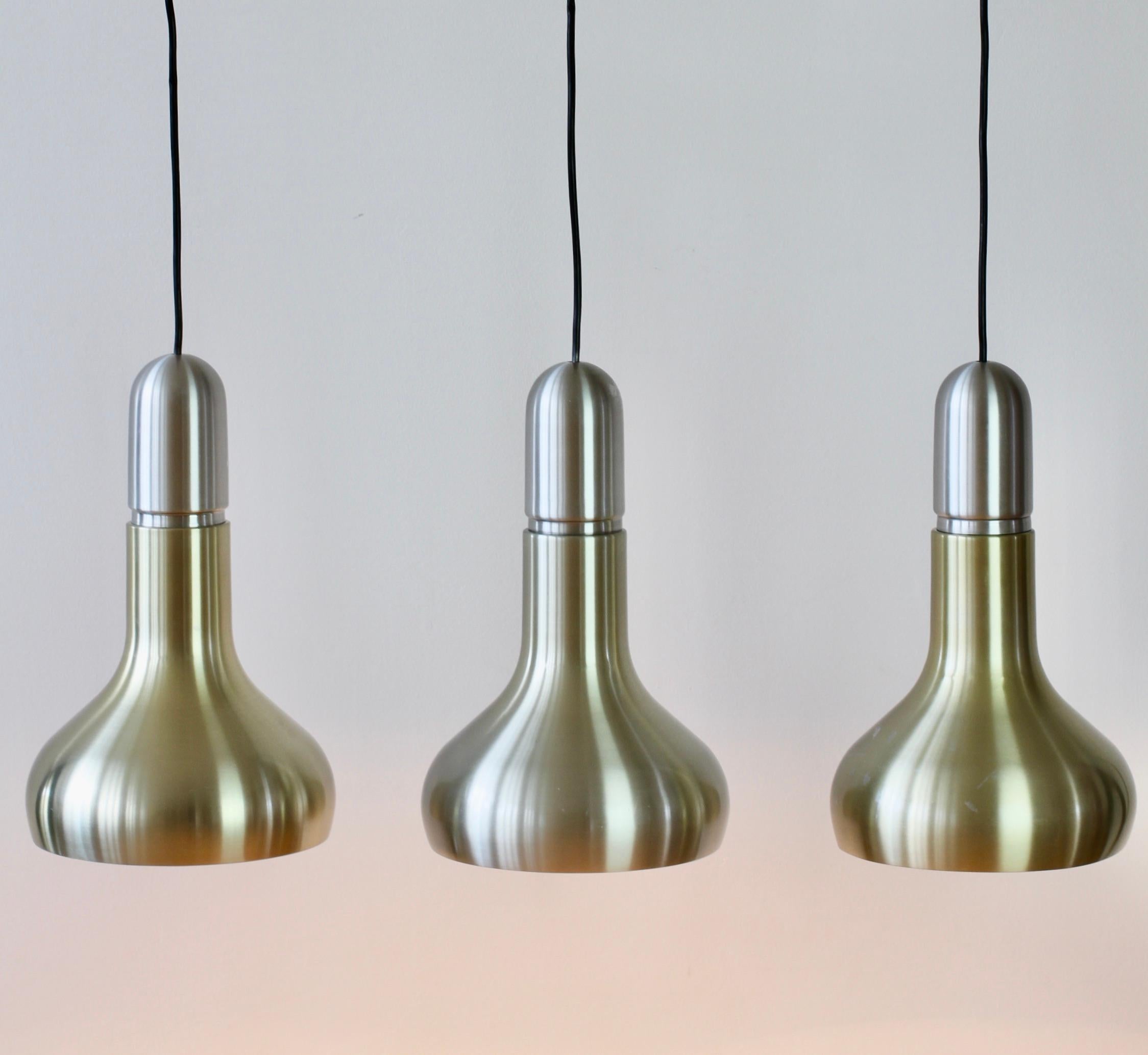 Anodized Staff Leuchten Set / Trio of 'Brass' Hanging Pendant Lights / Lamps, circa 1970s For Sale
