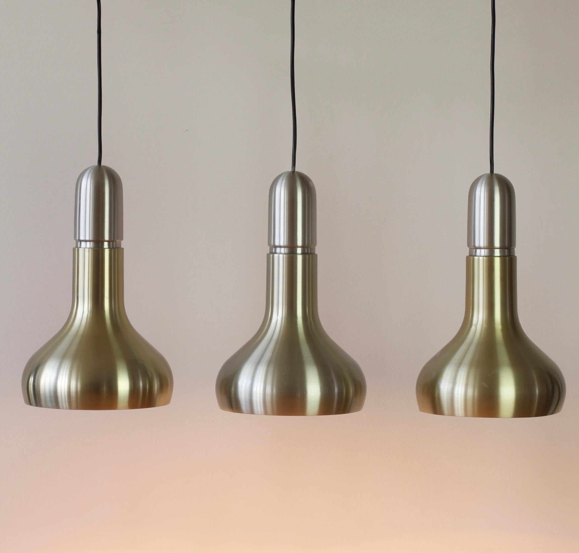 20th Century Staff Leuchten Set / Trio of 'Brass' Hanging Pendant Lights / Lamps, circa 1970s For Sale