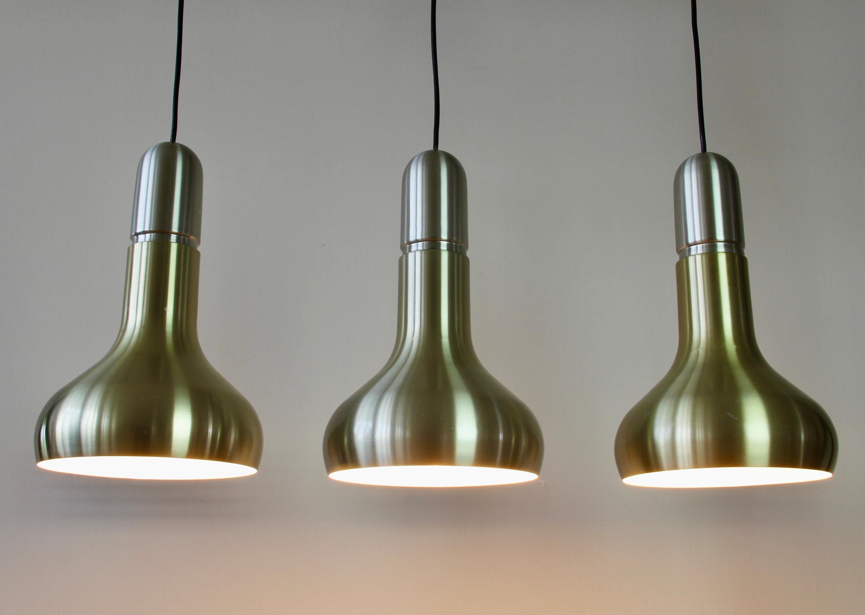 Metal Staff Leuchten Set / Trio of 'Brass' Hanging Pendant Lights / Lamps, circa 1970s For Sale