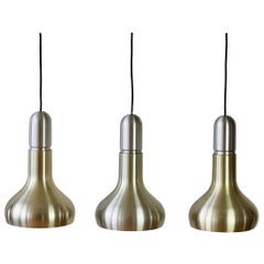 Staff Leuchten Set / Trio of 'Brass' Hanging Pendant Lights / Lamps, circa 1970s