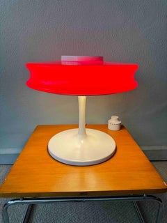 Staff & Schwarz Orion Red Opaline Glass White Metal Table Lamp Germany 1960s