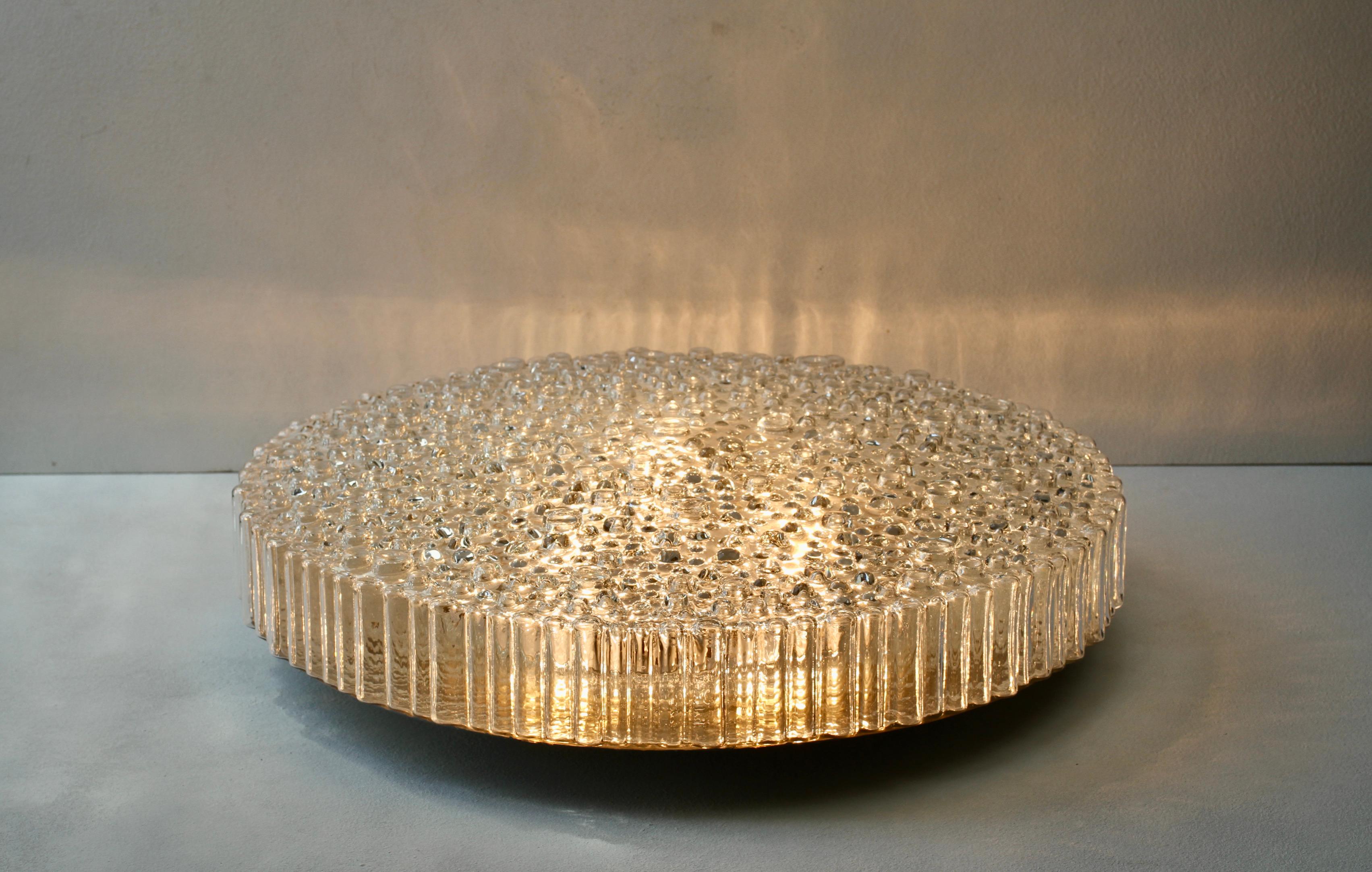 Staff XL Large Organic Textured Clear Ice Crystal Glass Flush Mount, 1970s For Sale 2