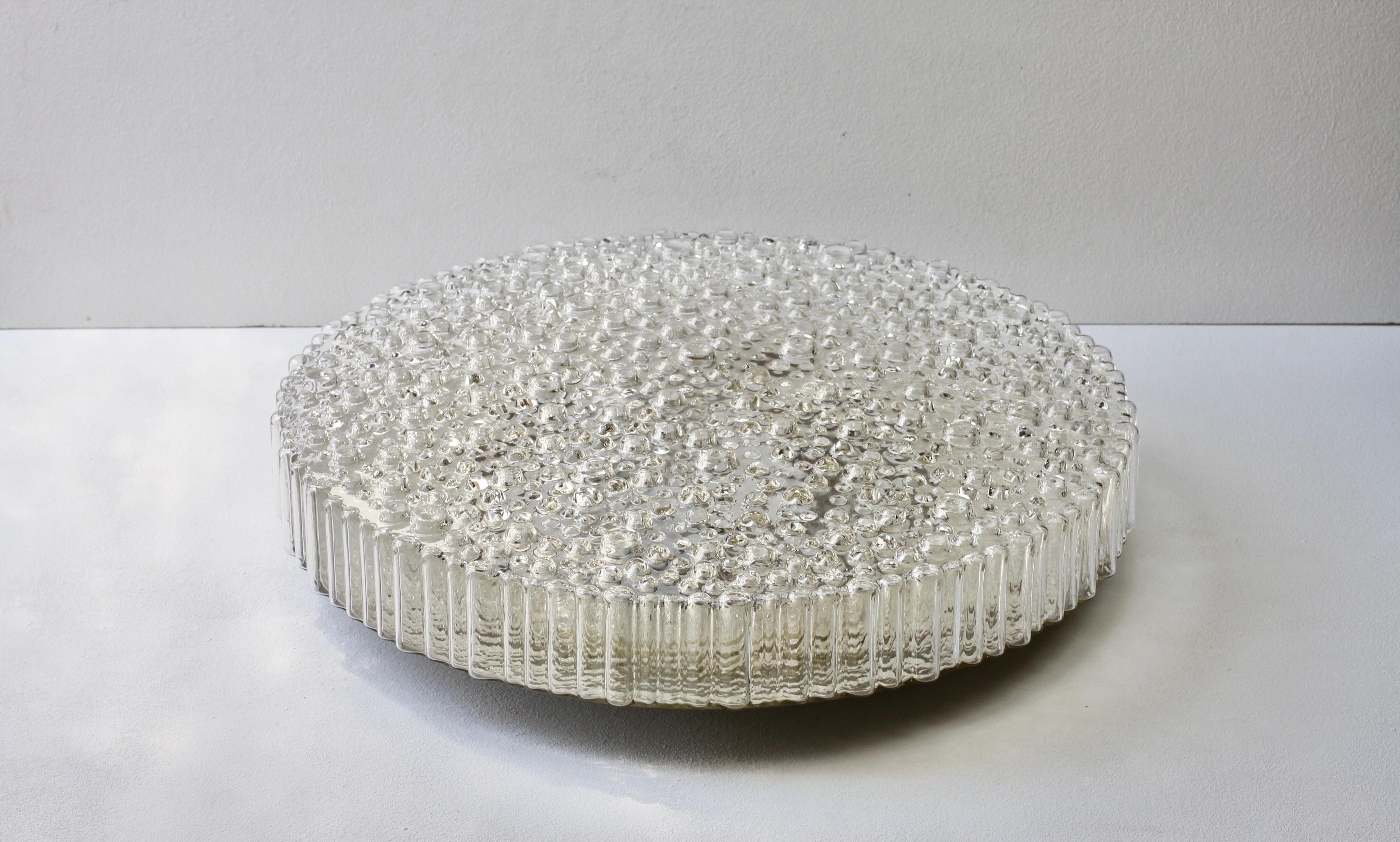 Staff XL Large Organic Textured Clear Ice Crystal Glass Flush Mount, 1970s For Sale 3
