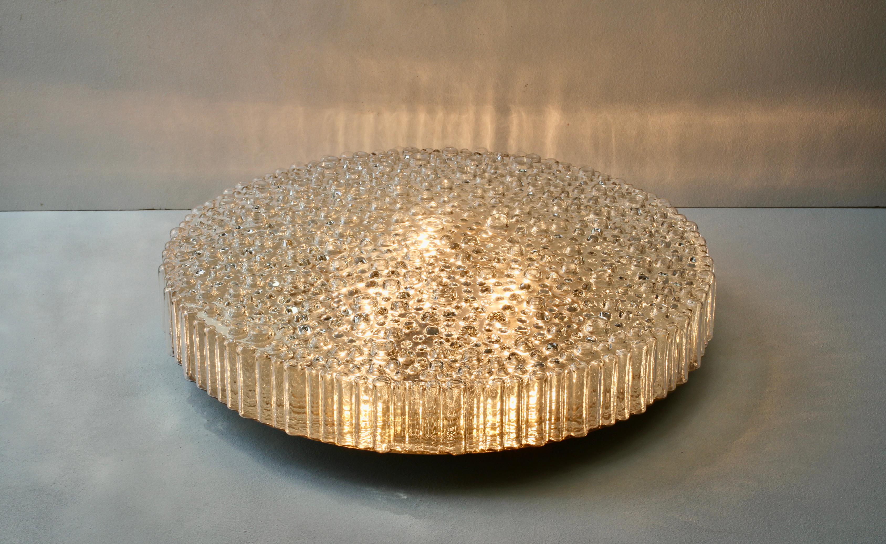 Staff XL Large Organic Textured Clear Ice Crystal Glass Flush Mount, 1970s For Sale 4